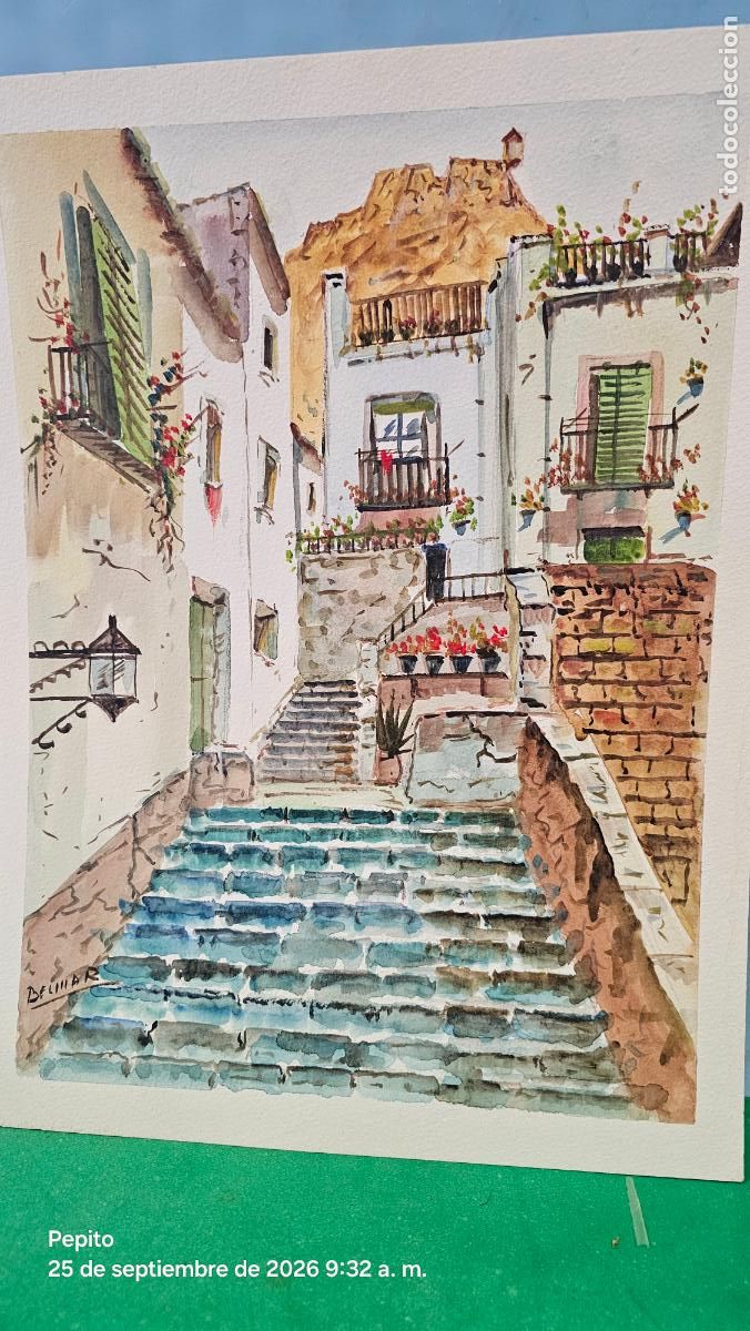 Arte: ACUARELA ORIGINAL BARRIO DE SANTA CRUZ-PINTOR BELMAR