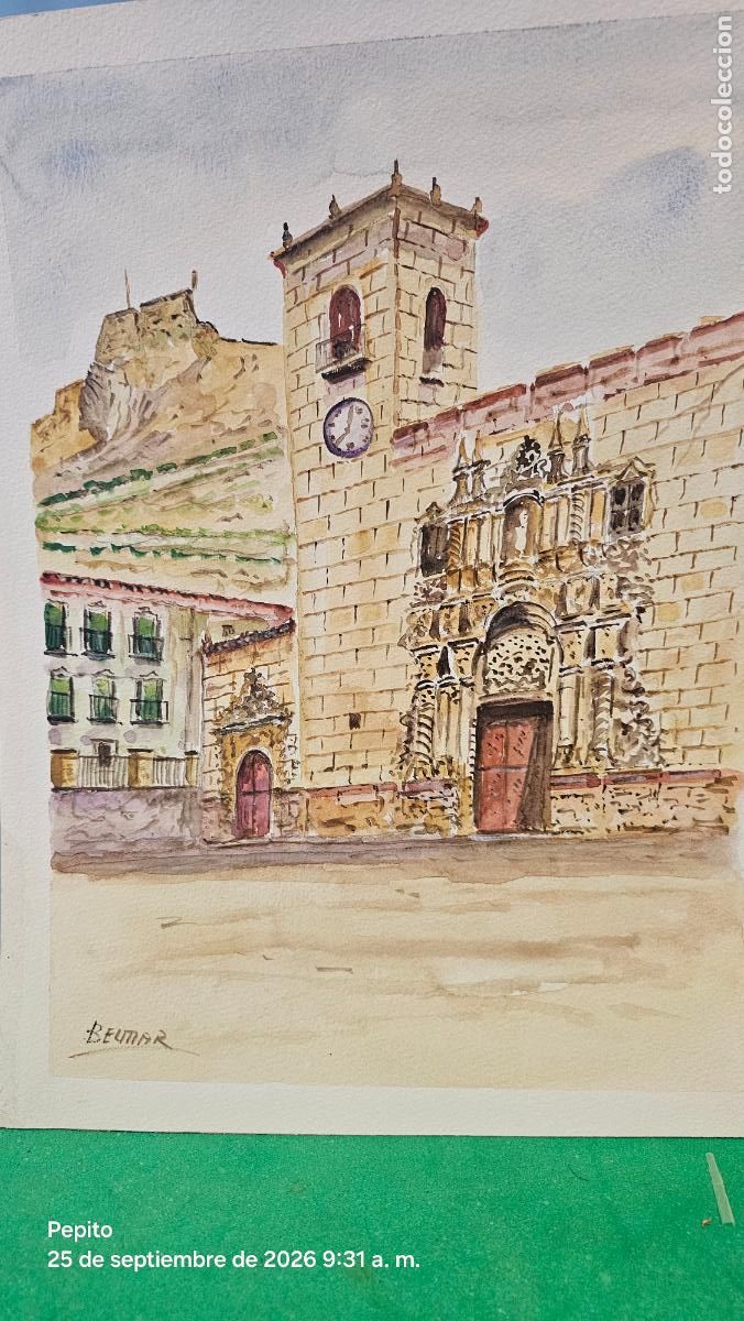 Arte: ACUARELA ORIGINAL IGLESIA DE SANTA MARIA-PINTOR BELMAR
