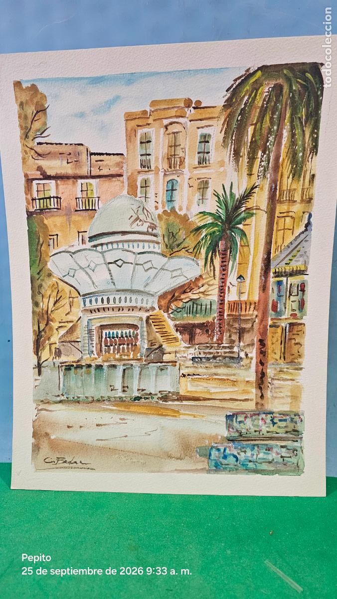 Arte: ACUARELA ORIGINAL PORTAL DE ELCHE-PINTOR BELMAR
