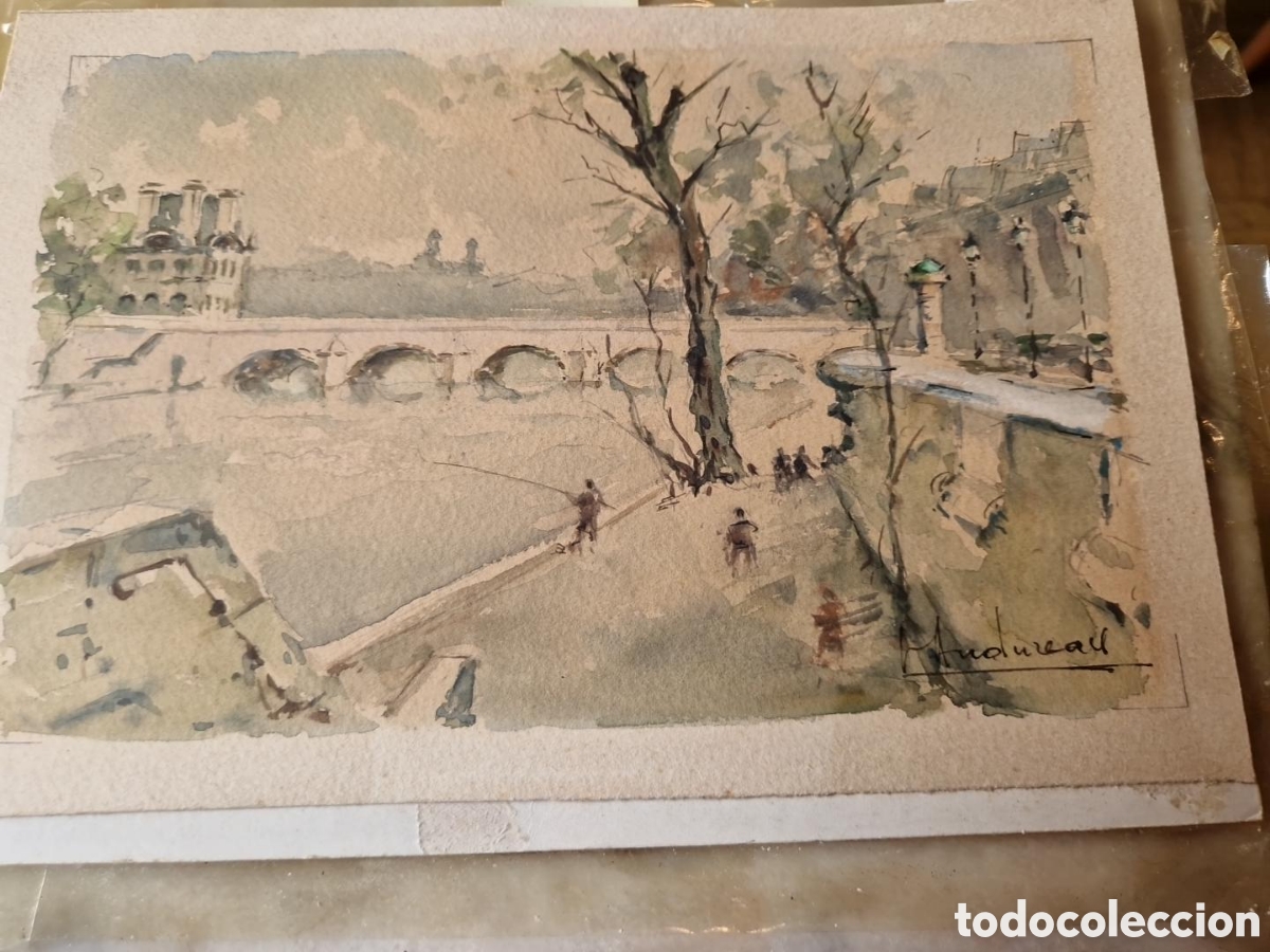 Arte: Pareja de acuarelas de Par&iacute;s firmadas R. Vuillem &ndash; Roger Vuillem atrib. &ndash; mediados s. XX
