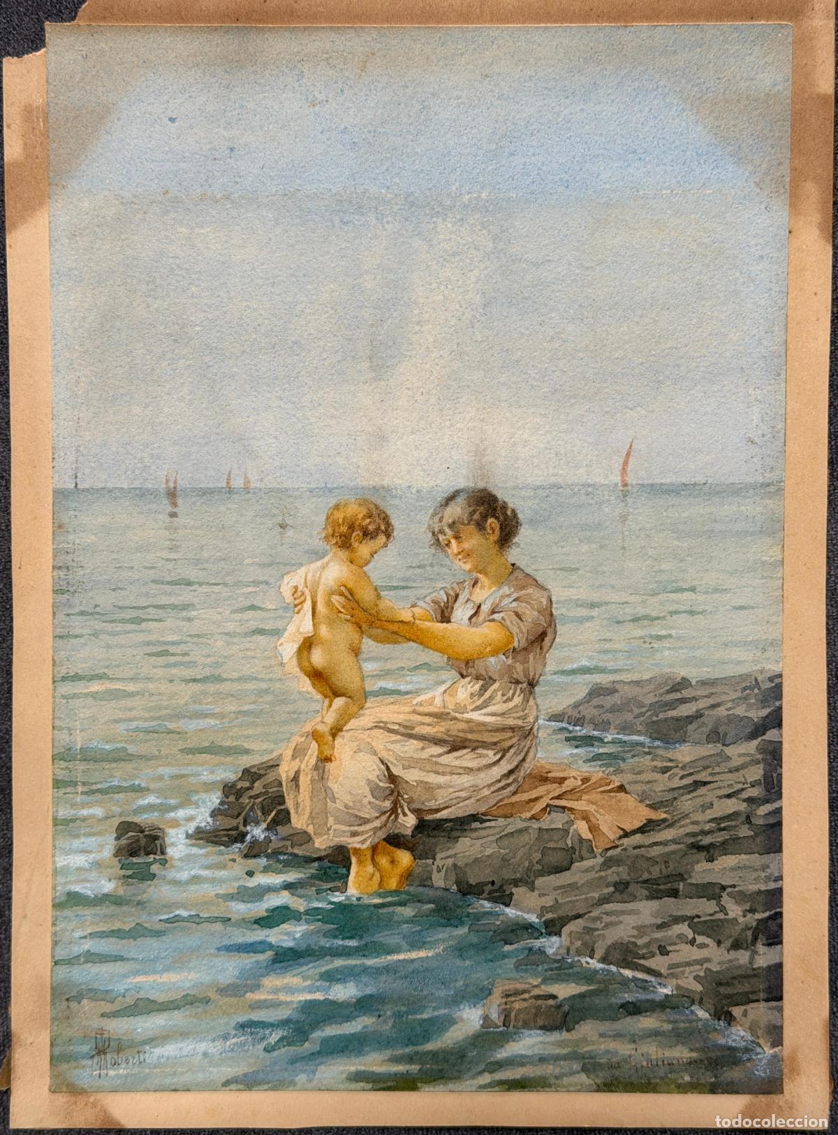 Arte: Aurelio Roberti , Italia , acuarela , S.XIX . italian watercolor , R812