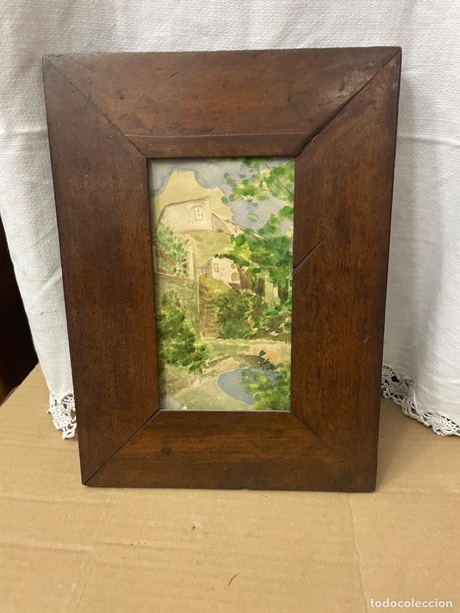 Arte: ANTIGUA PINTURA ACUARELA PAISAJE , FIRMADA PAL&Aacute; - CON ANTIGUO MARCO DE CAHOBA DE EPOCA 31,5X23 CM.