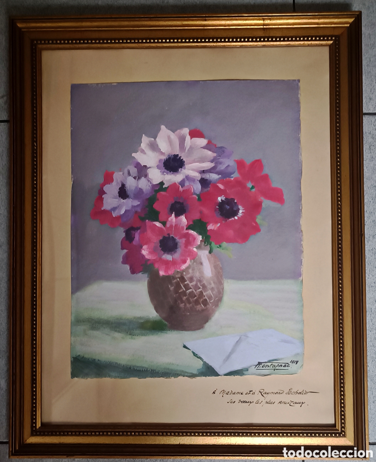 Arte: Pintura Original Pierre-Paul MONTAGNAC (1883-1961) - Bodeg&oacute;n Flores (1958) - Dedicado