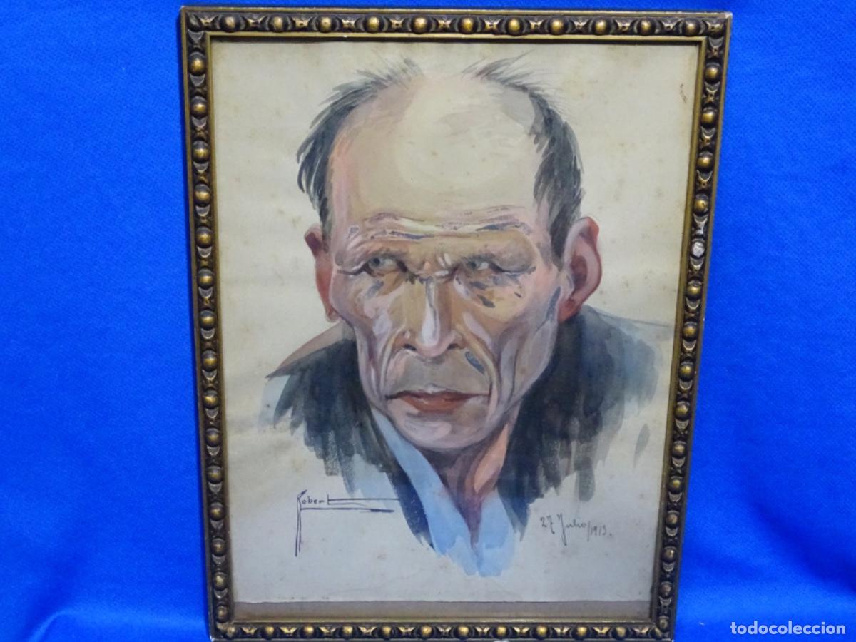 Arte: ACUARELA JOSEP ROBERT I PICARIU (BARCELONA 1870-1940). RETRATO 1913. ENMARCACIONES JUAN TADEO.