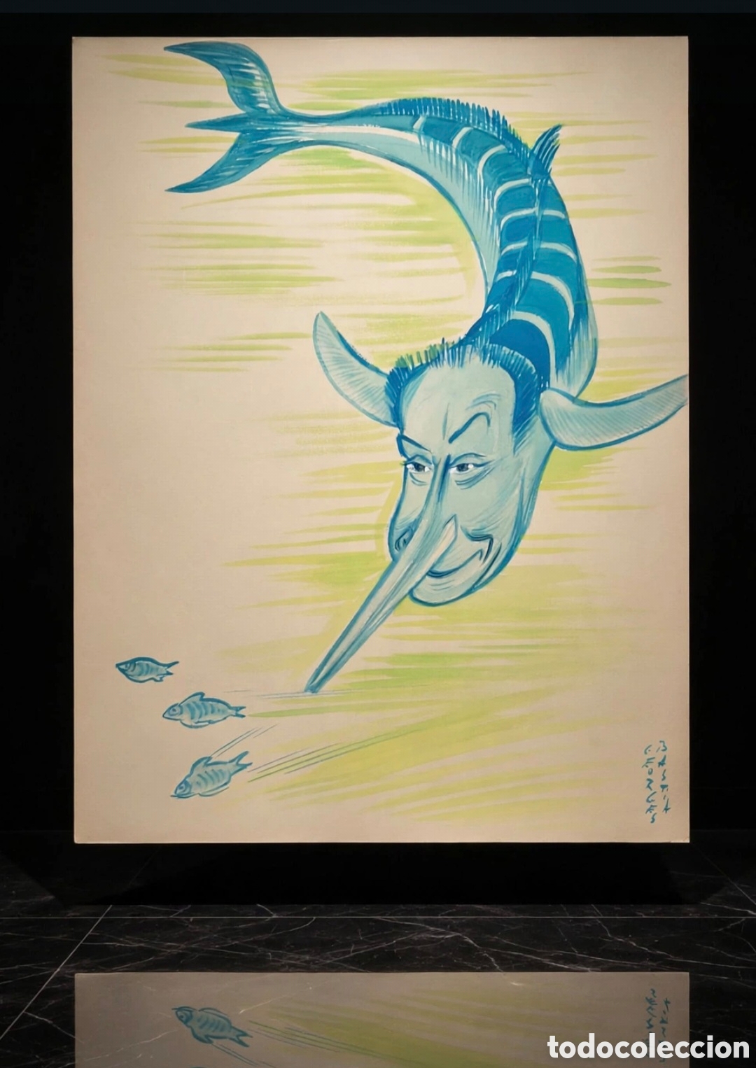 Arte: Acuarela firmada por Georges Bastia ( 1904-1980 ) caricatura de Pierre Dux