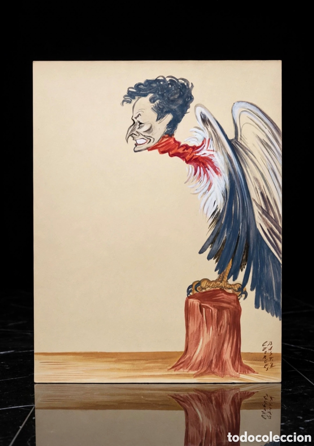 Arte: Acuarela firmada por Georges Bastia ( 1904-1980 ) caricatura de Jean Louis Barrault