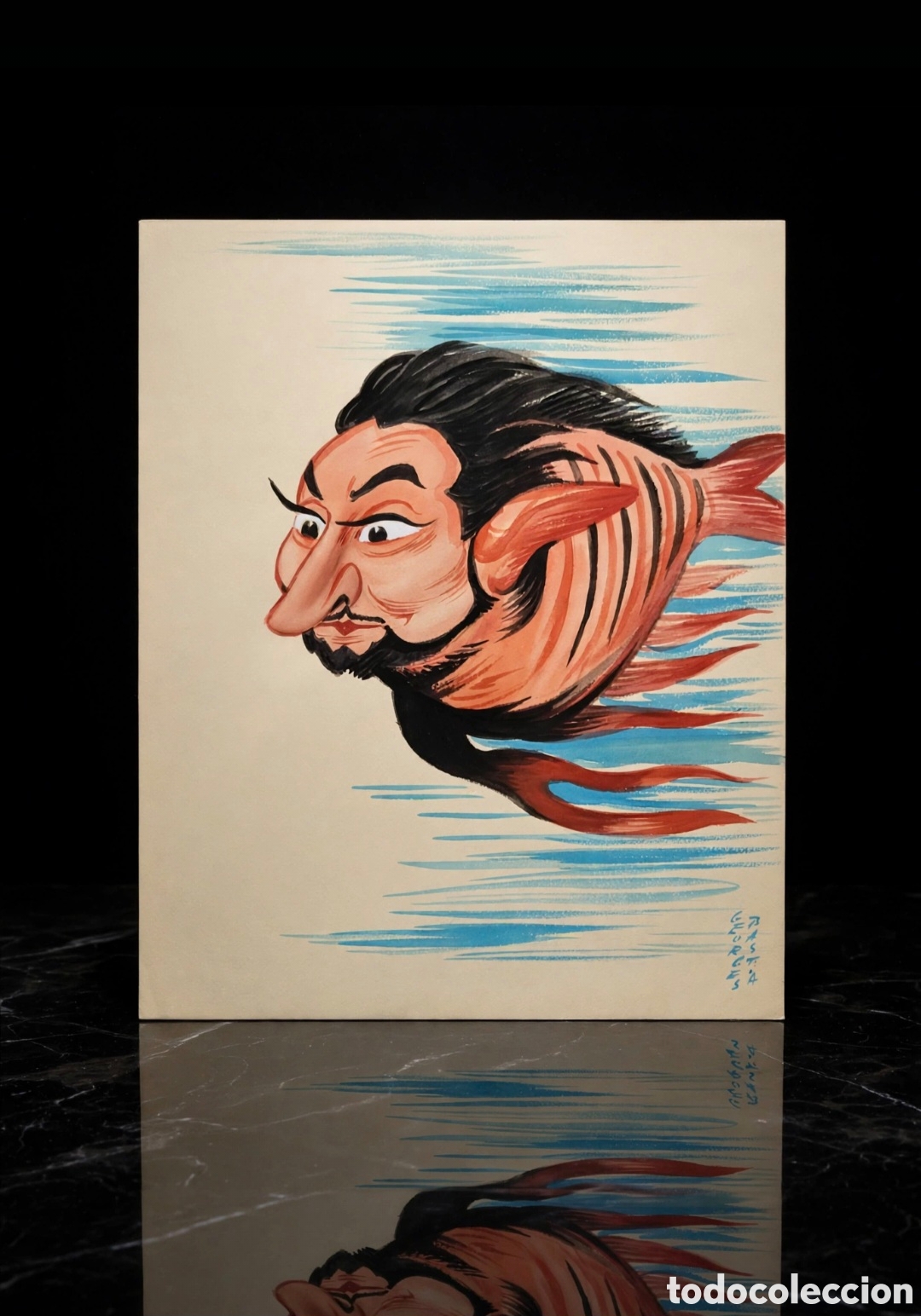 Arte: Acuarela firmada por Georges Bastia ( 1904-1980 ) caricatura de Pierre Brasseur