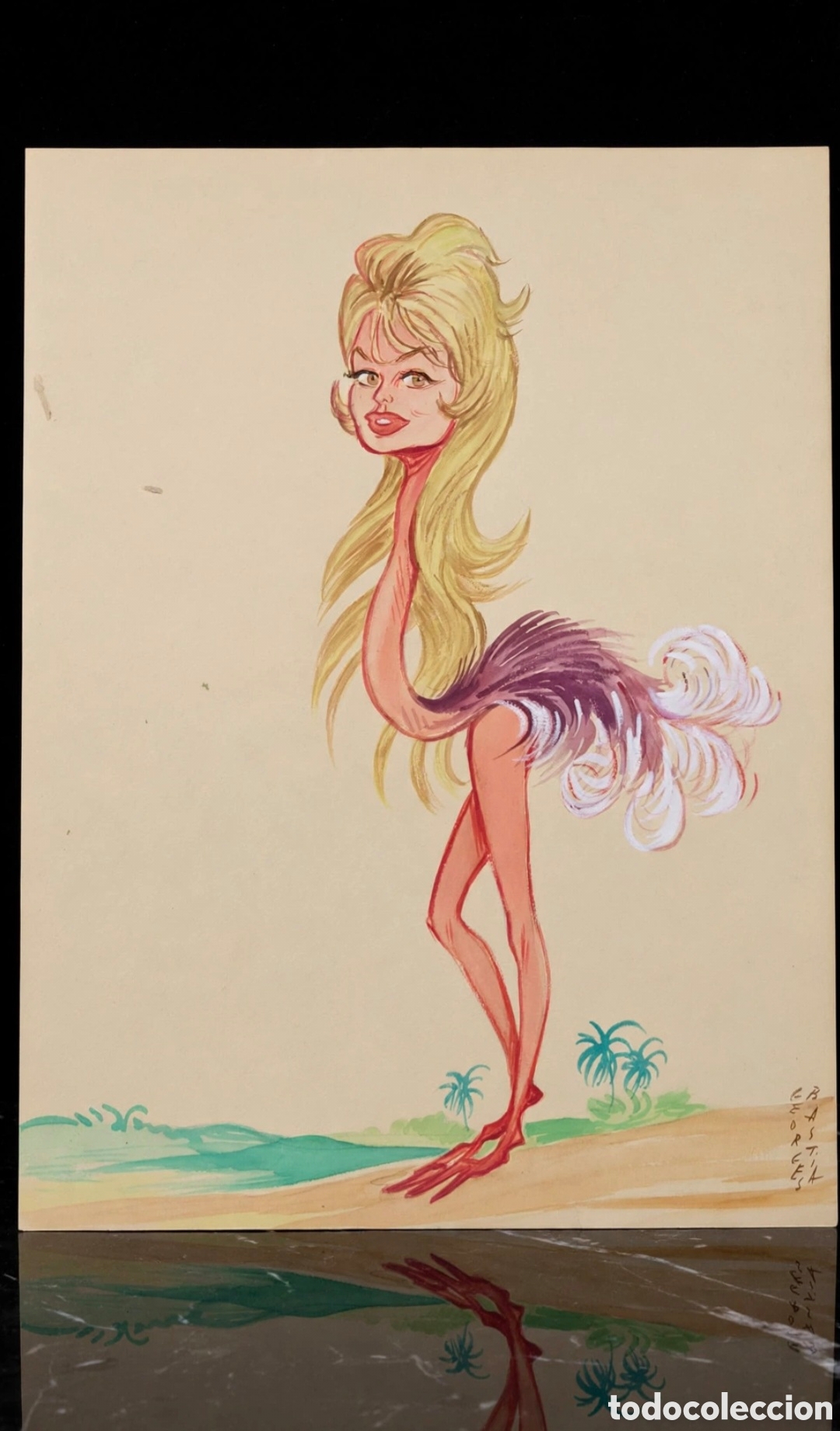Arte: Acuarela firmada por Georges Bastia ( 1904-1980 ) caricatura de Brigitte Bardot