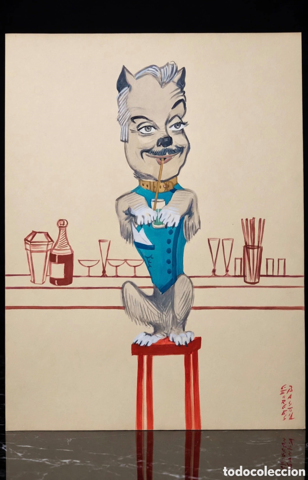 Arte: Acuarela firmada por Georges Bastia ( 1904-1980 ) caricatura de Fernand Gravey