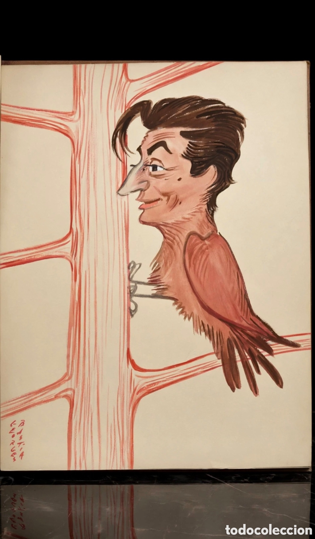 Arte: Acuarela firmada por Georges Bastia ( 1904-1980 ) caricatura de No&euml;l Roquevert