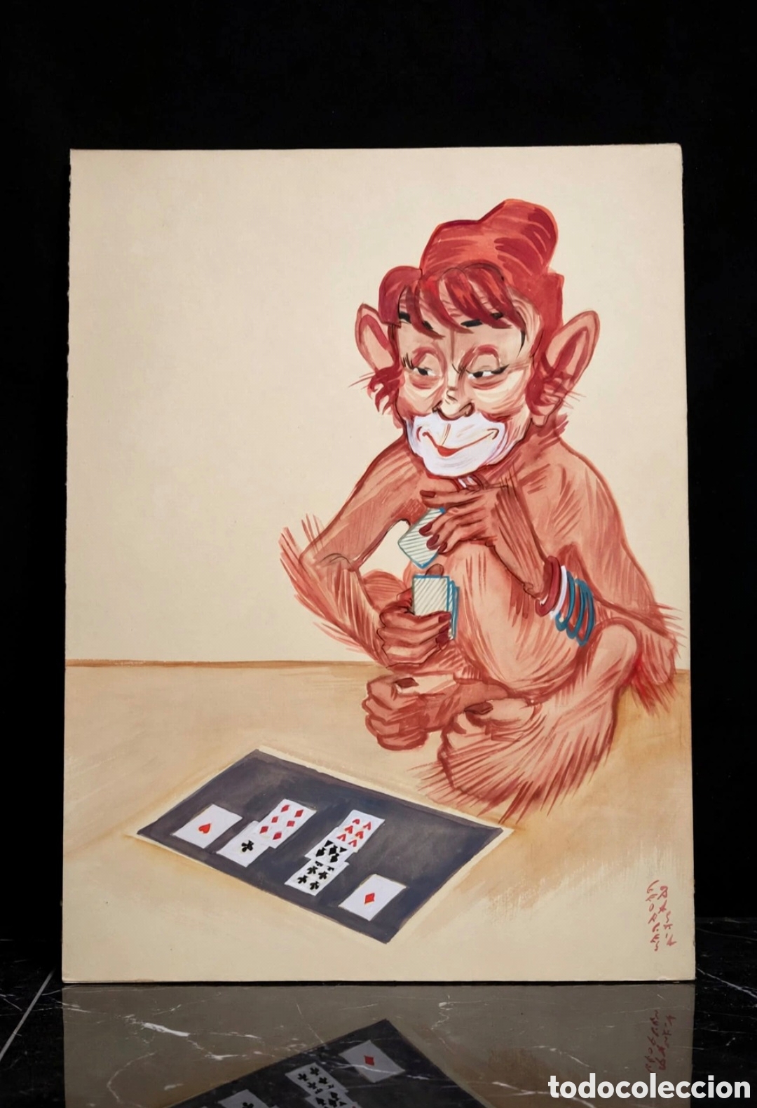 Arte: Acuarela firmada por Georges Bastia ( 1904-1980 ) caricatura de Pierre Larquay