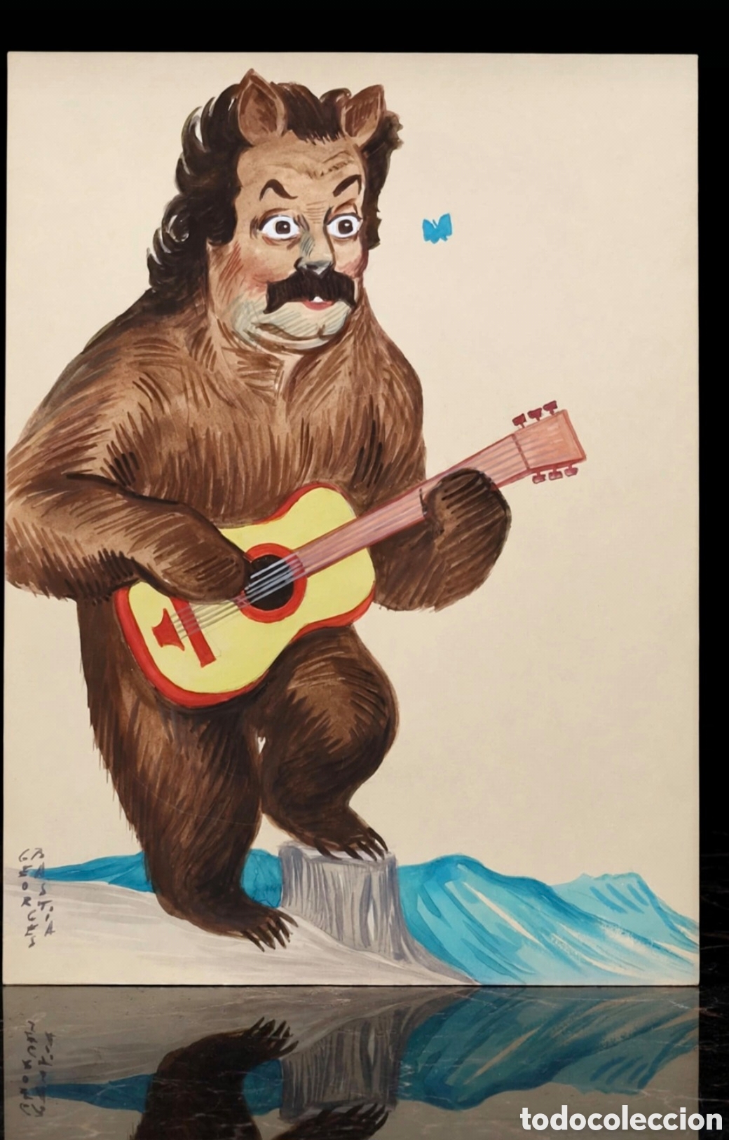 Arte: Acuarela firmada por Georges Bastia ( 1904-1980 ) caricatura de Georges Brasens