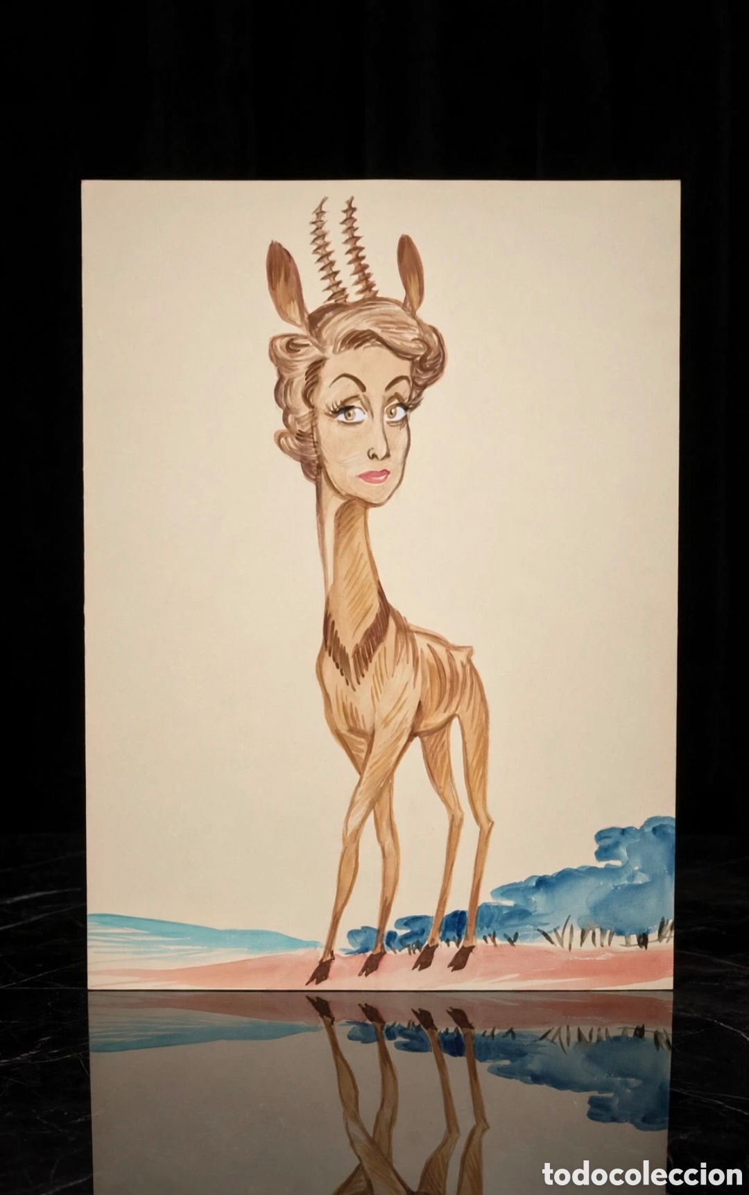 Arte: Acuarela firmada por Georges Bastia ( 1904-1980 ) caricatura de Danielle Darrieux