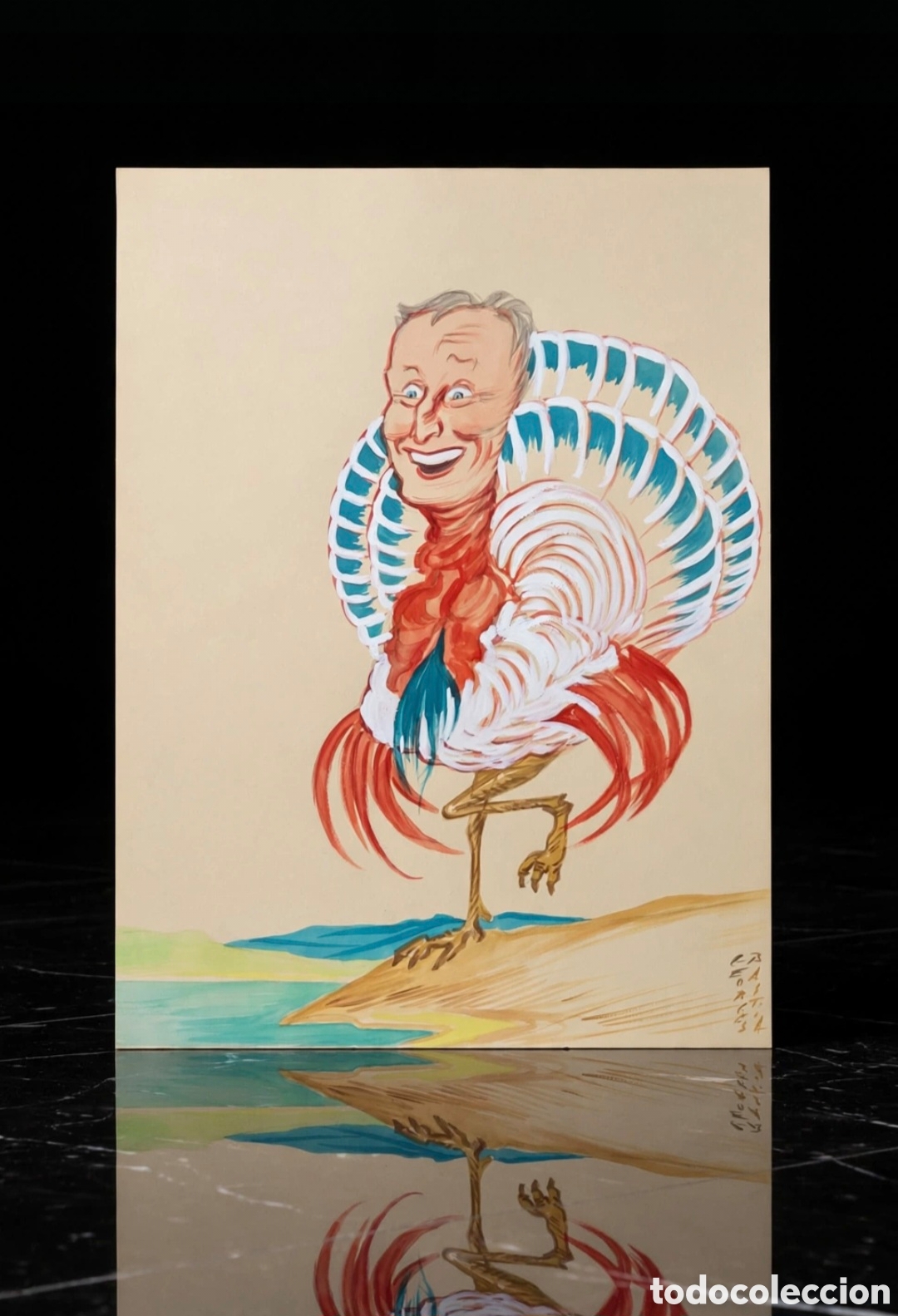 Arte: Acuarela firmada por Georges Bastia ( 1904-1980 ) caricatura de Bourvil