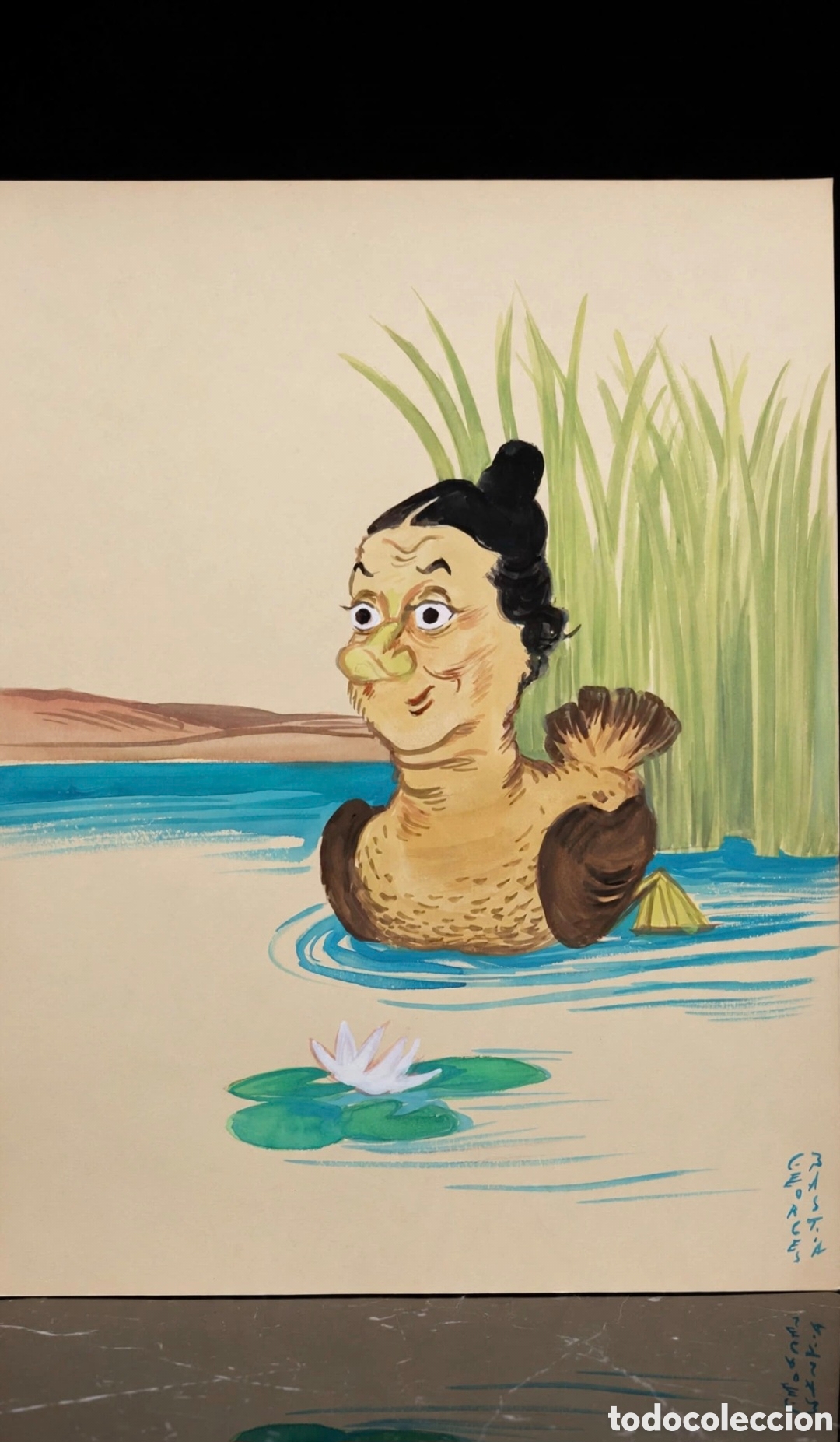 Arte: Acuarela firmada por Georges Bastia ( 1904-1980 ) caricatura de Sacha Guitry