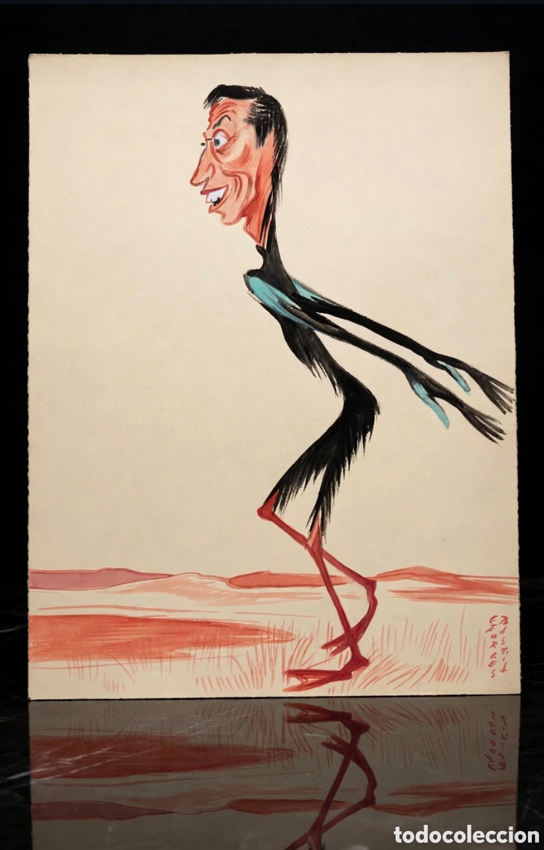 Arte: Acuarela firmada por Georges Bastia ( 1904-1980 ) caricatura de Philippe Clay