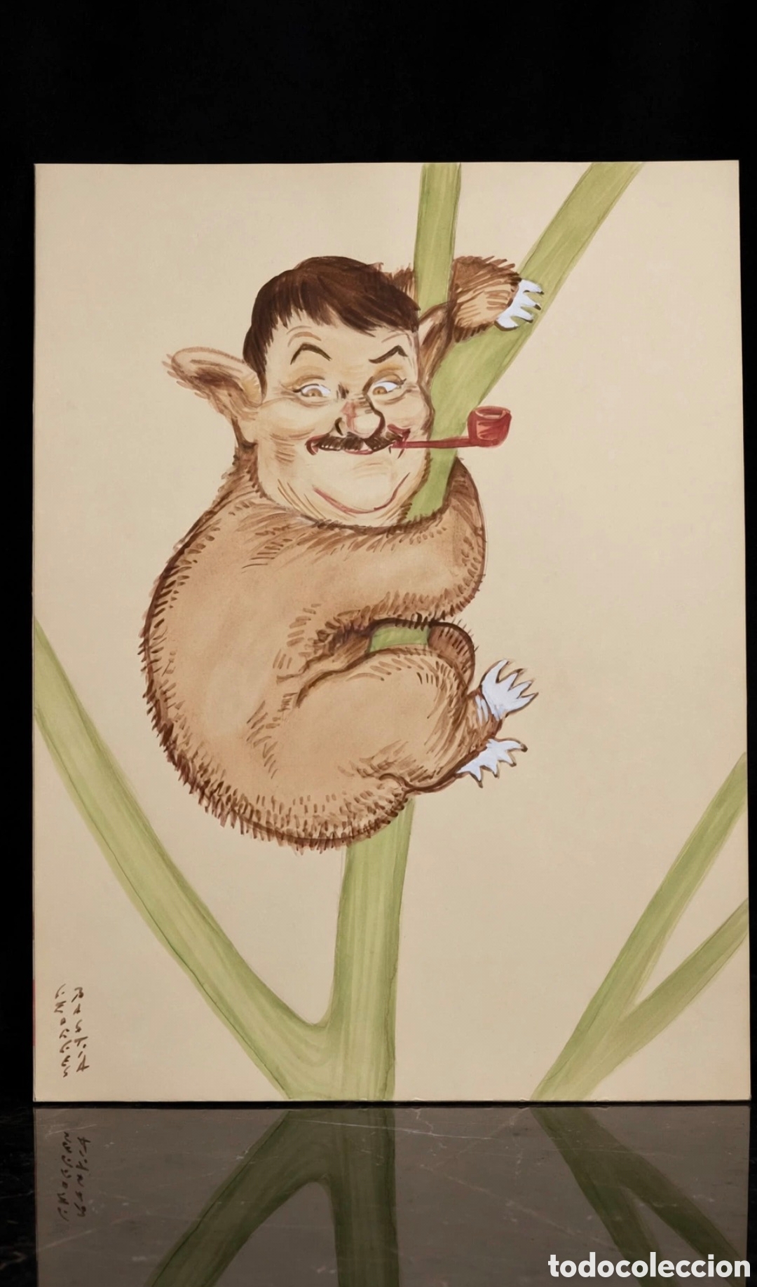 Arte: Acuarela firmada por Georges Bastia ( 1904-1980 ) caricatura de Jean Richard
