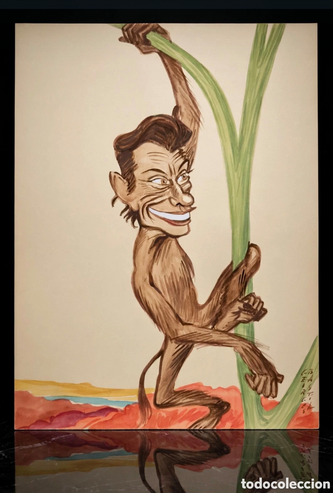 Arte: Acuarela firmada por Georges Bastia ( 1904-1980 ) caricatura de Robert Lamoureux