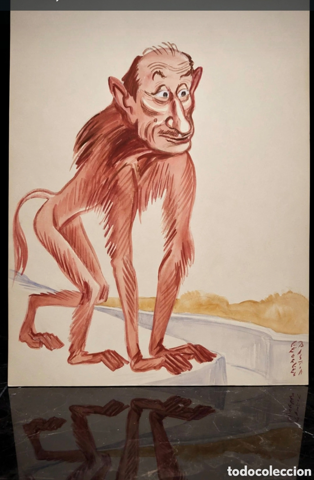 Arte: Acuarela firmada por Georges Bastia ( 1904-1980 ) caricatura de Noel Roquevert