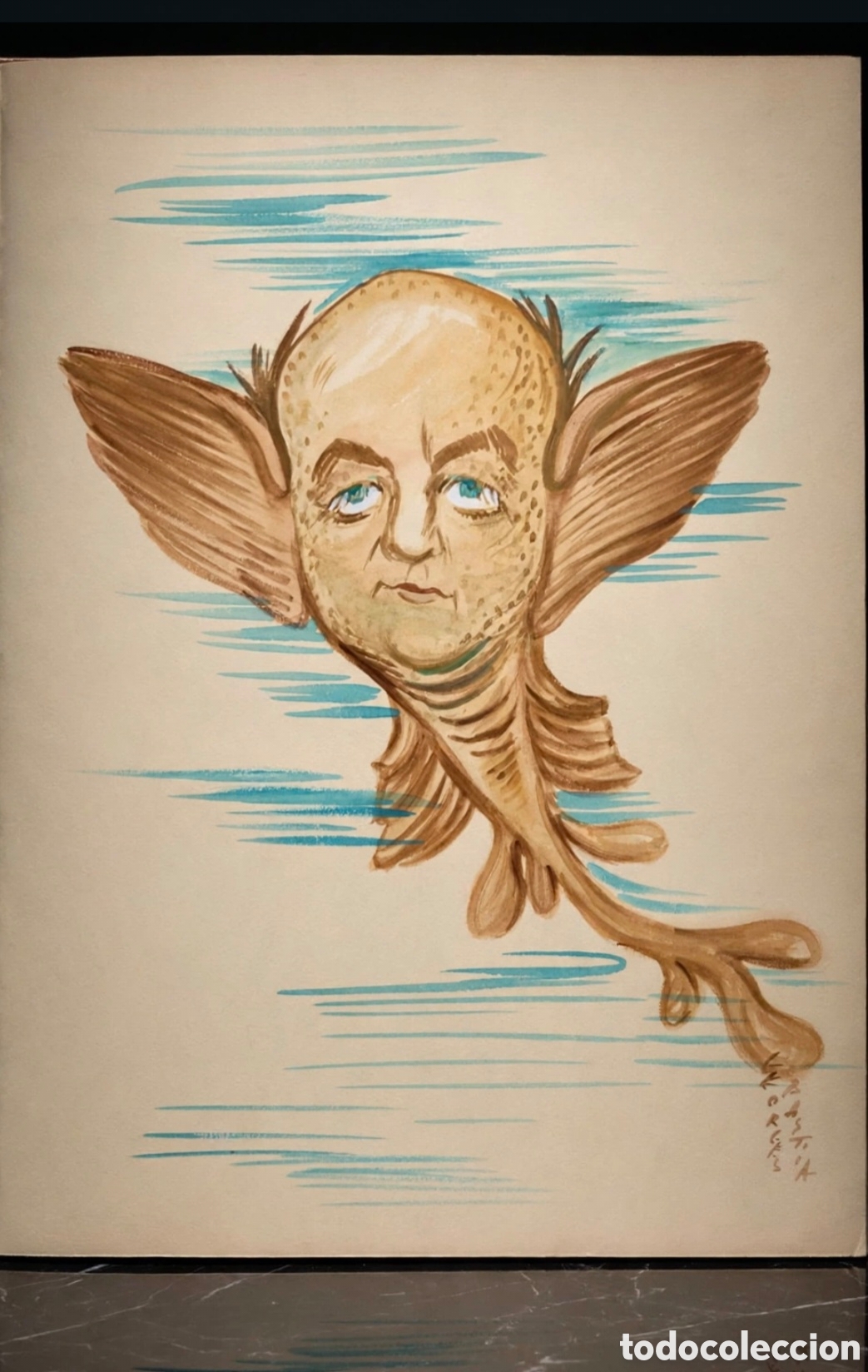 Arte: Acuarela firmada por Georges Bastia ( 1904-1980 ) caricatura de Raymond Souplex