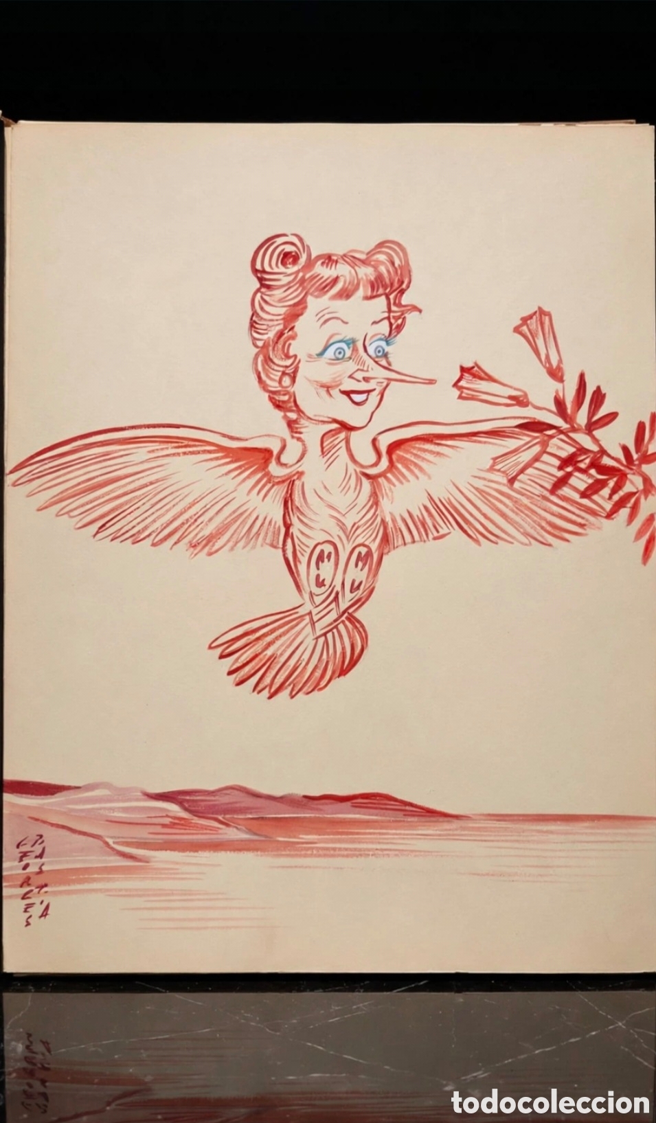 Arte: Acuarela firmada por Georges Bastia ( 1904-1980 ) caricatura de Denise Grey