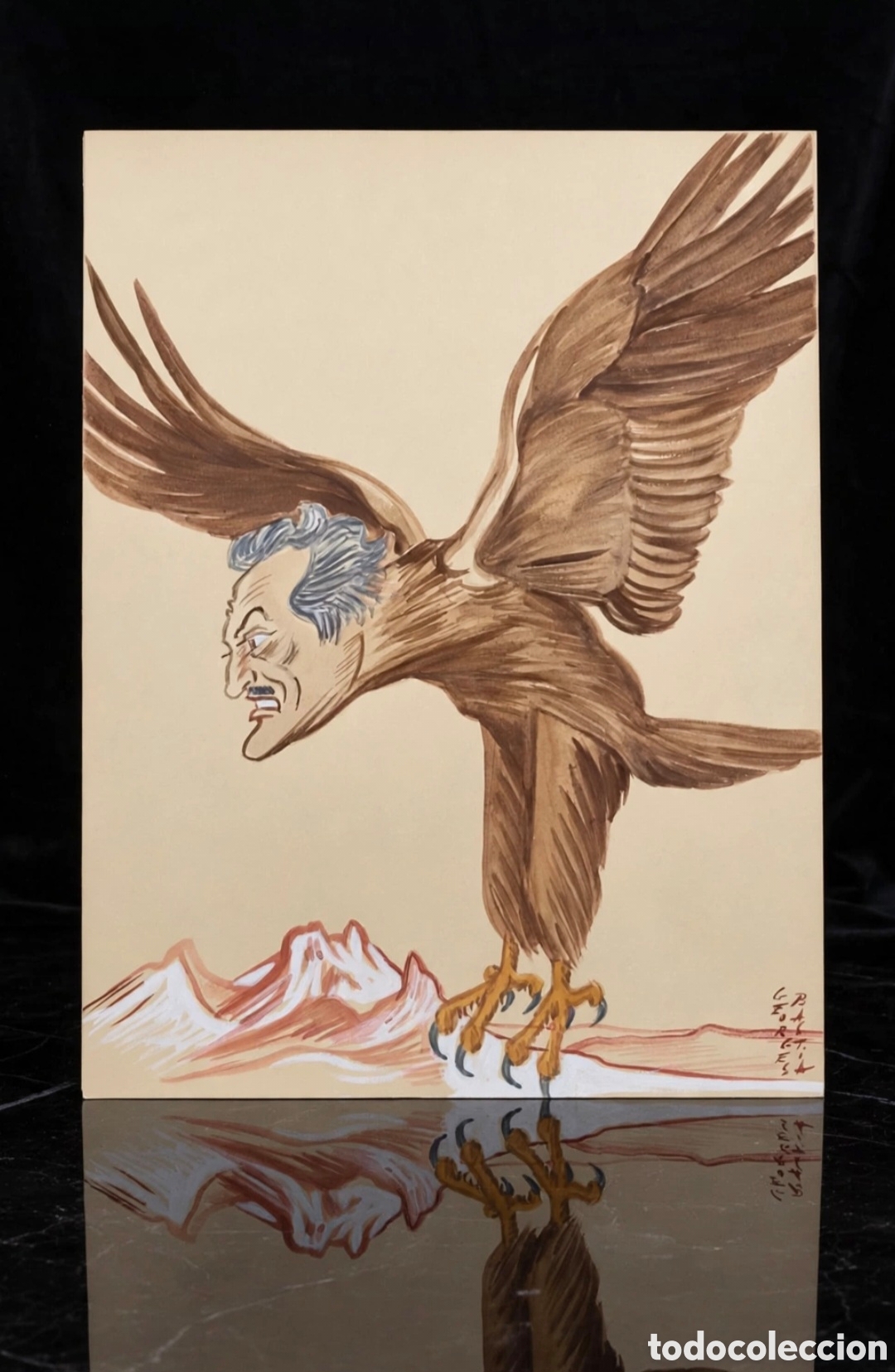 Arte: Acuarela firmada por Georges Bastia ( 1904-1980 ) caricatura de Jacques Dumesnil
