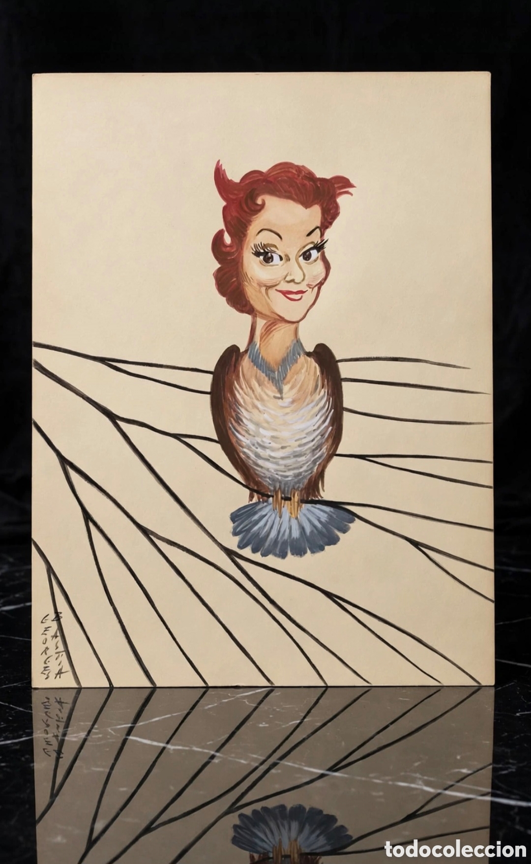 Arte: Acuarela firmada por Georges Bastia ( 1904-1980 ) caricatura de Edwige Feuill&egrave;re