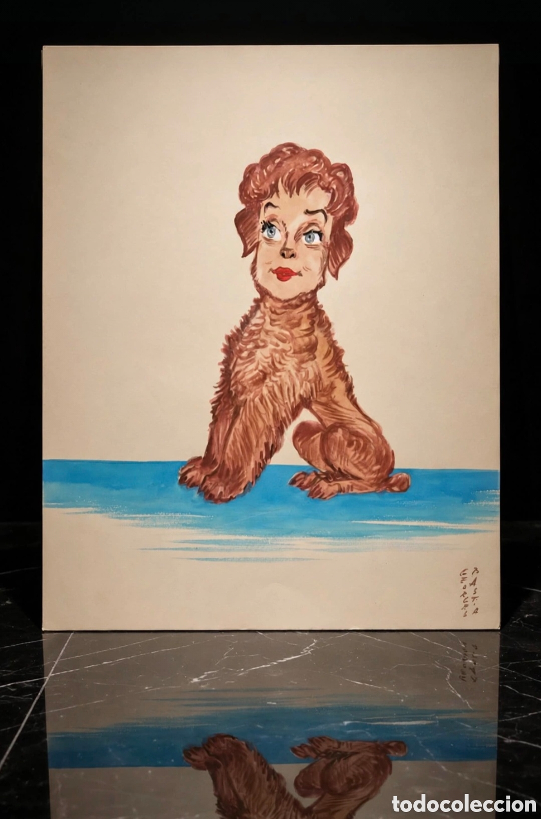 Arte: Acuarela firmada por Georges Bastia ( 1904-1980 ) caricatura de Micheline Presle