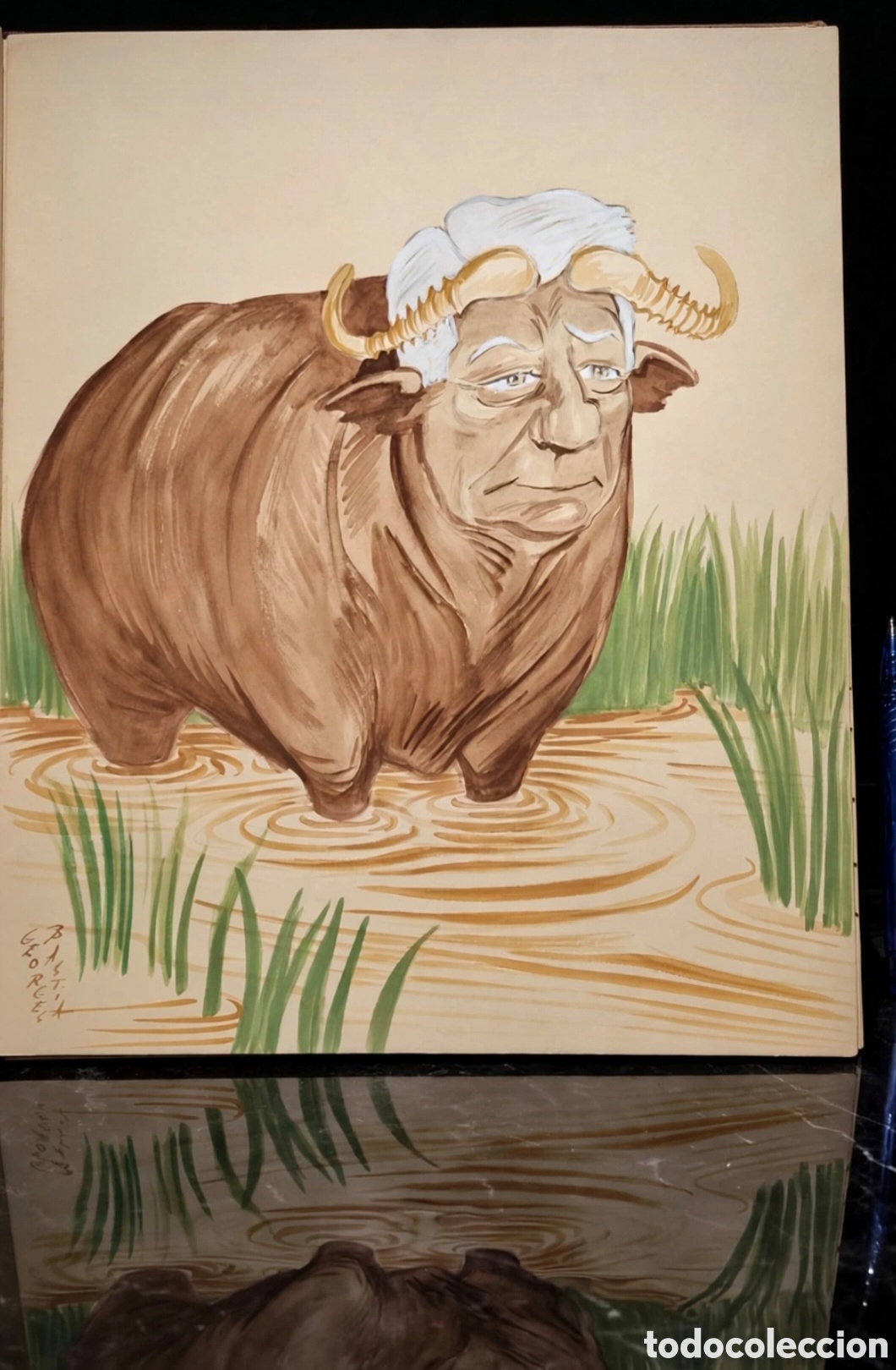 Arte: Acuarela firmada por Georges Bastia ( 1904-1980 ) caricatura de Jean Gabin