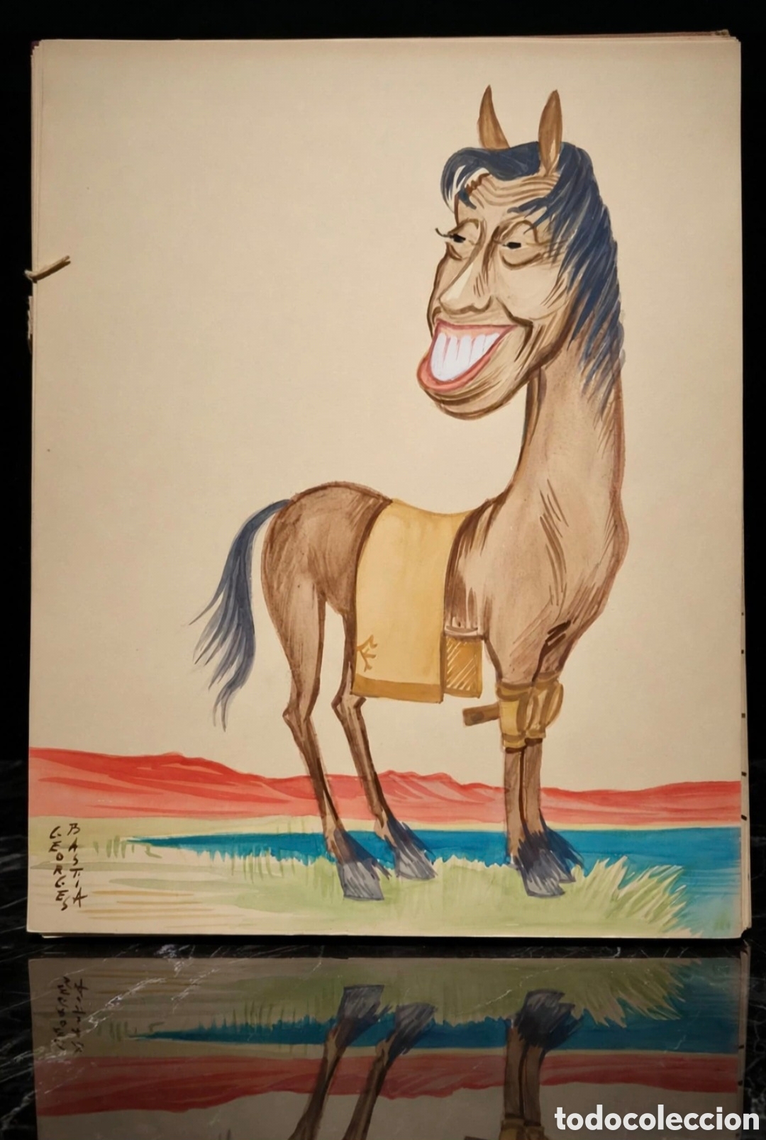 Arte: Acuarela firmada por Georges Bastia ( 1904-1980 ) caricatura de Fernandel
