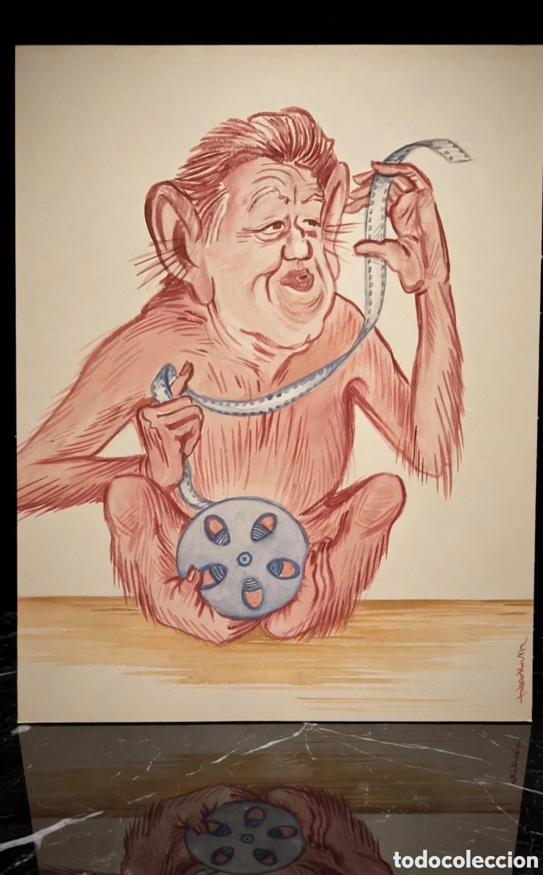 Arte: Acuarela firmada por Georges Bastia ( 1904-1980 ) caricatura de Michel Sim&oacute;n