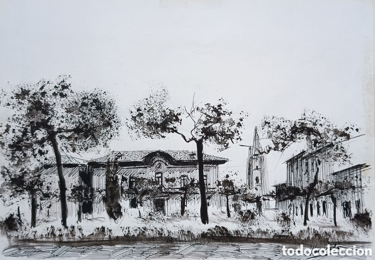 Arte: Dibujo plumilla de la Plaza Porlier en Oviedo por Alberdi