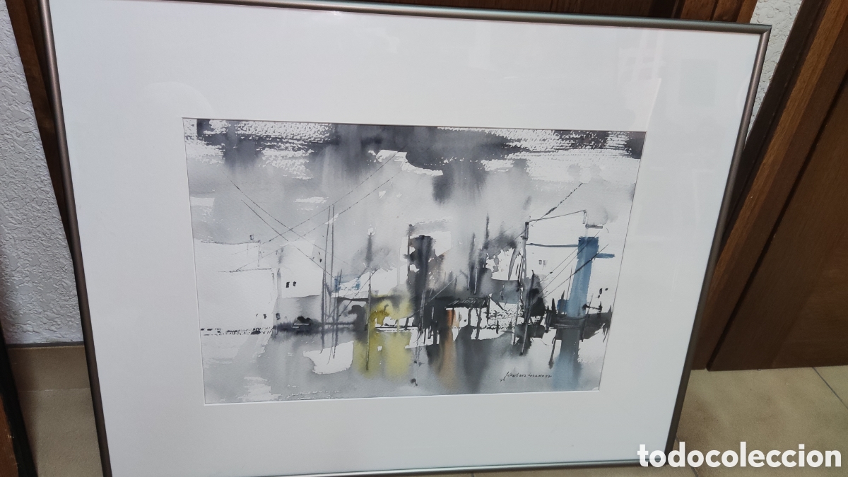 Arte: Acuarela original JOSEP MART&Iacute;NEZ LOZANO &ndash; Puerto, 1992 &ndash; Enmarcada