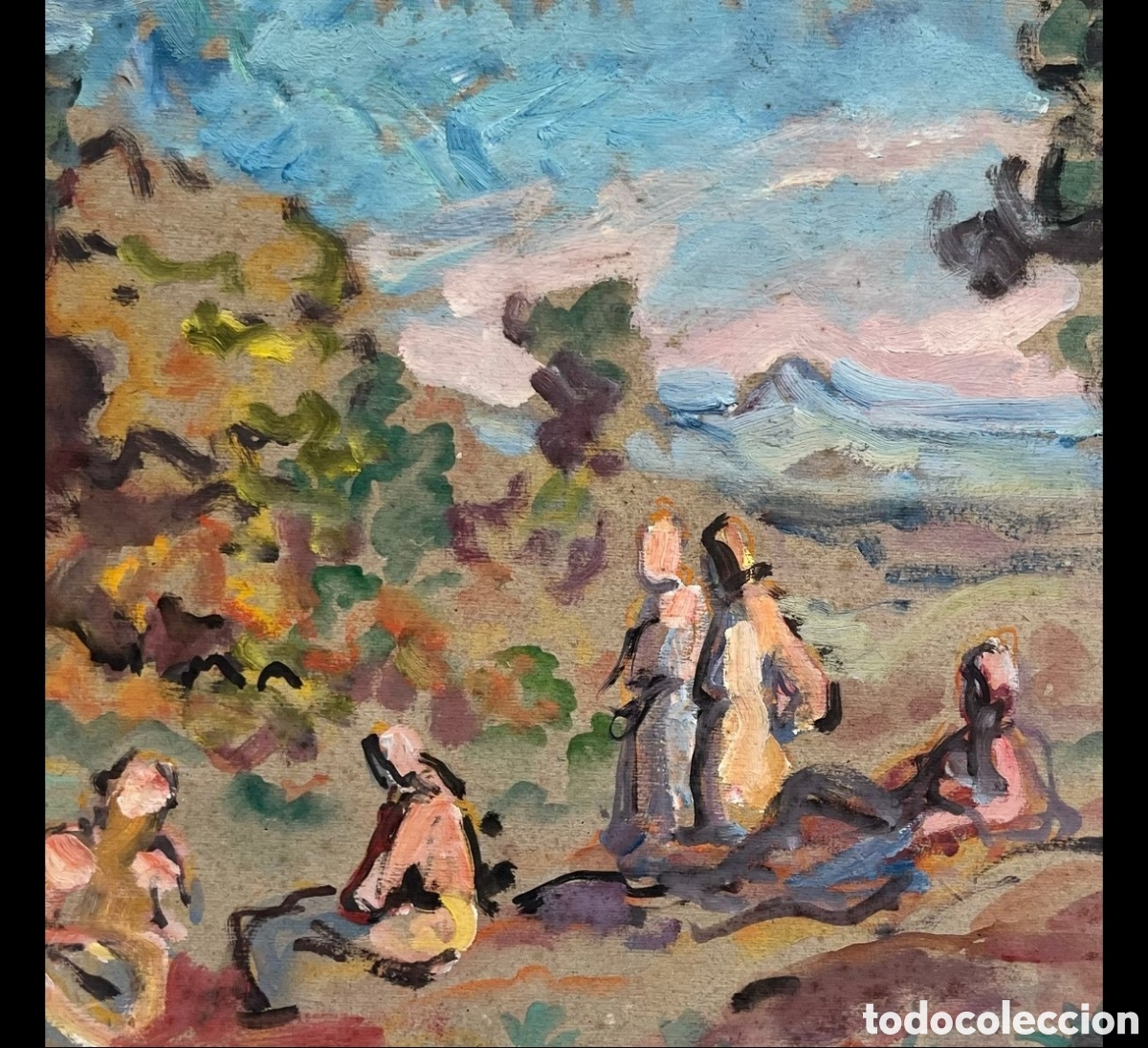 Arte: Pierre Chapuis (1863-1942) - Ba&ntilde;istas y paisaje: Impresi&oacute;n a doble cara
