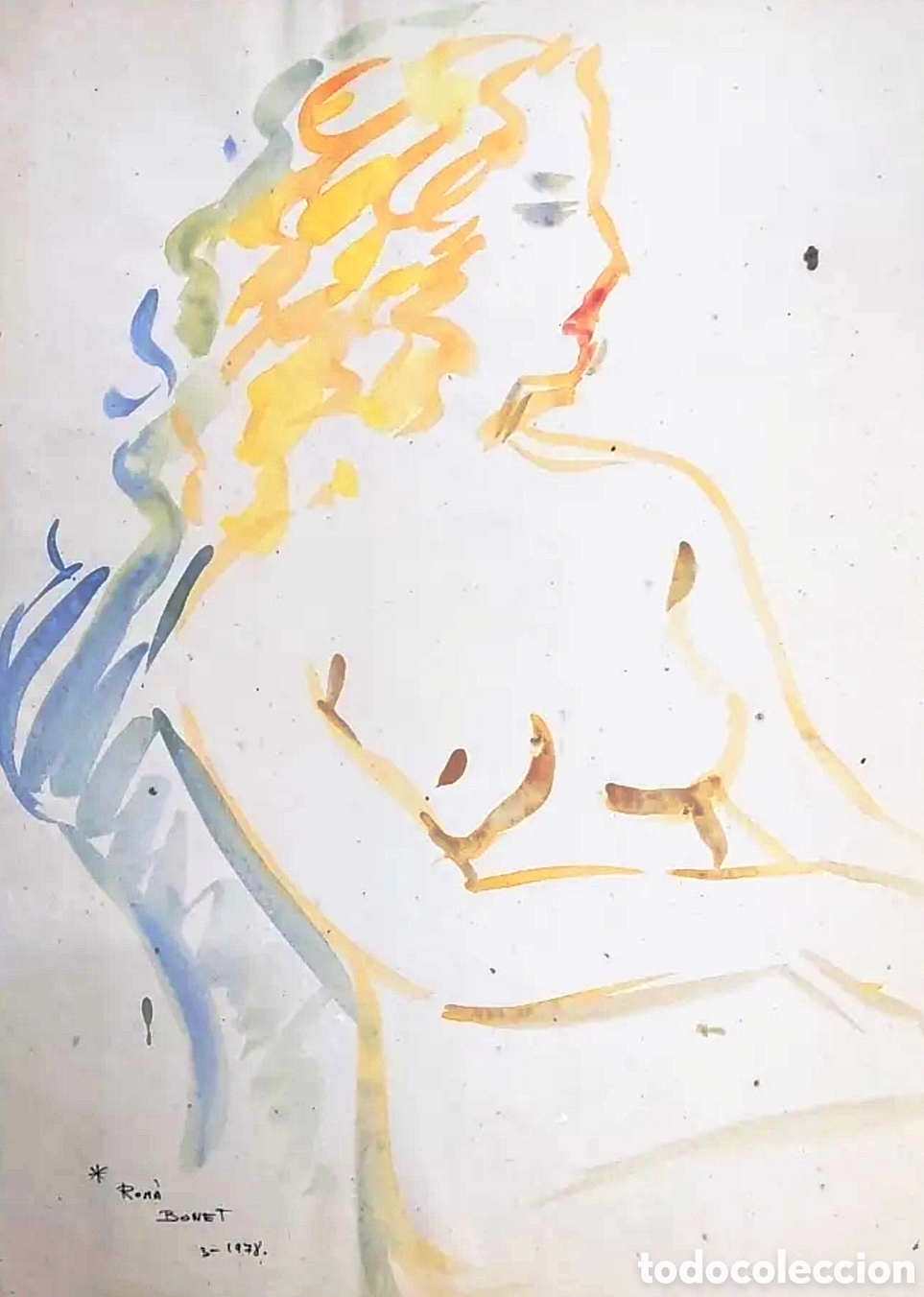 Arte: ROM&Aacute; BONET GIN&Eacute;S (SAN SEBASTI&Aacute;N 1944) ACUARELA DESNUDO FEMENINO
