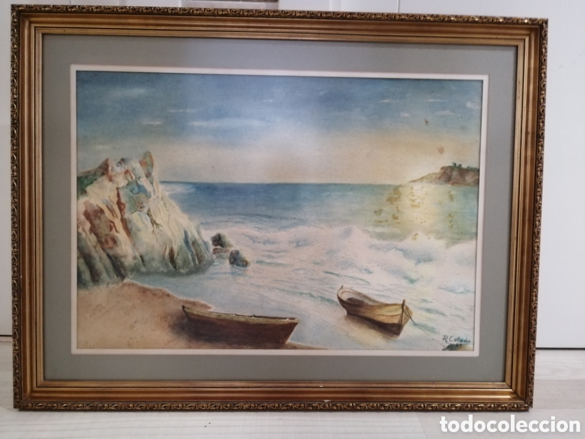 Arte: Pintura acuarela firmada enmarcada con cristal