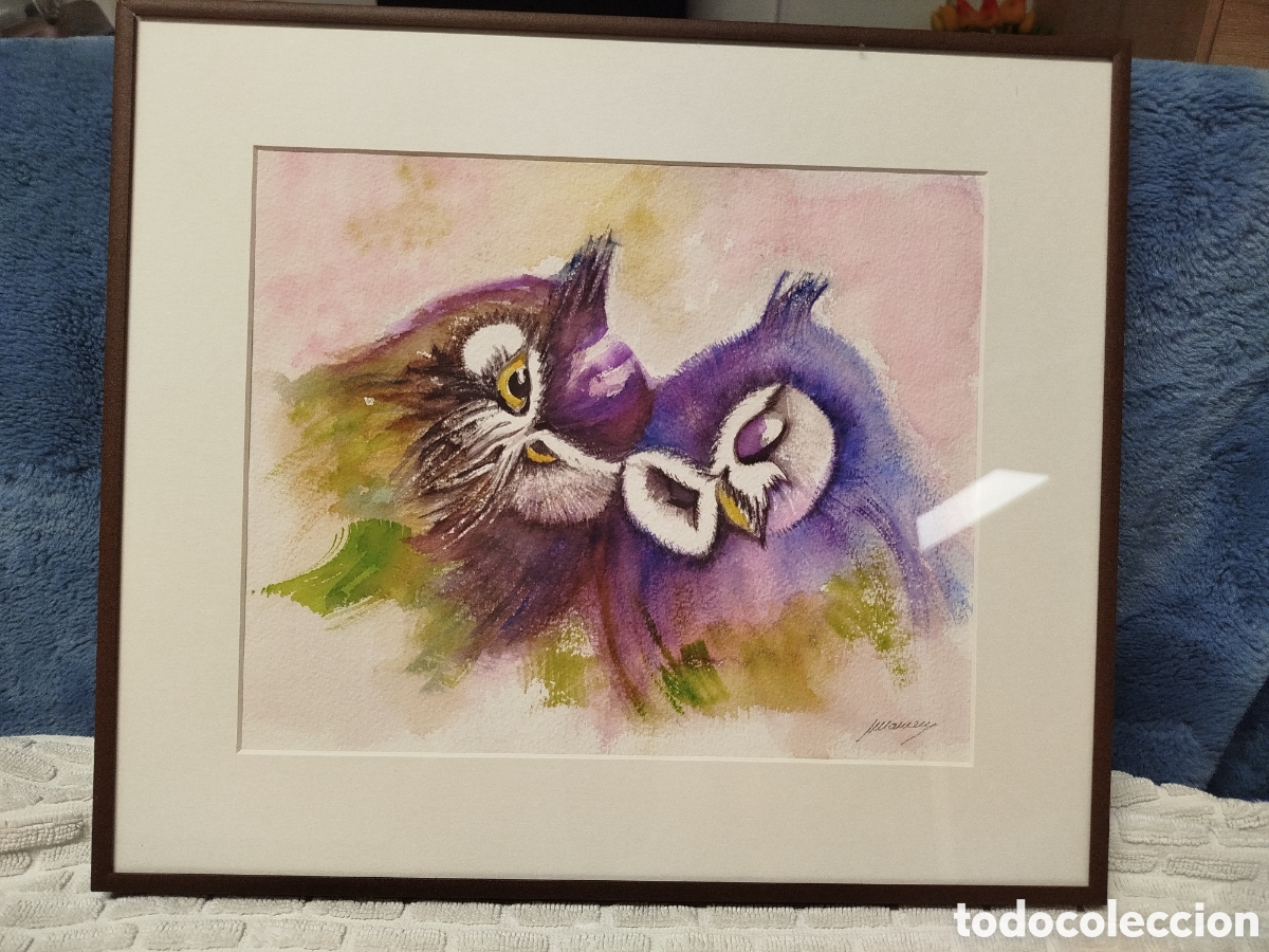 Arte: Cuadro con acuarela original de un dibujo del pintor Yui Chatkamol, firmado por un copista.