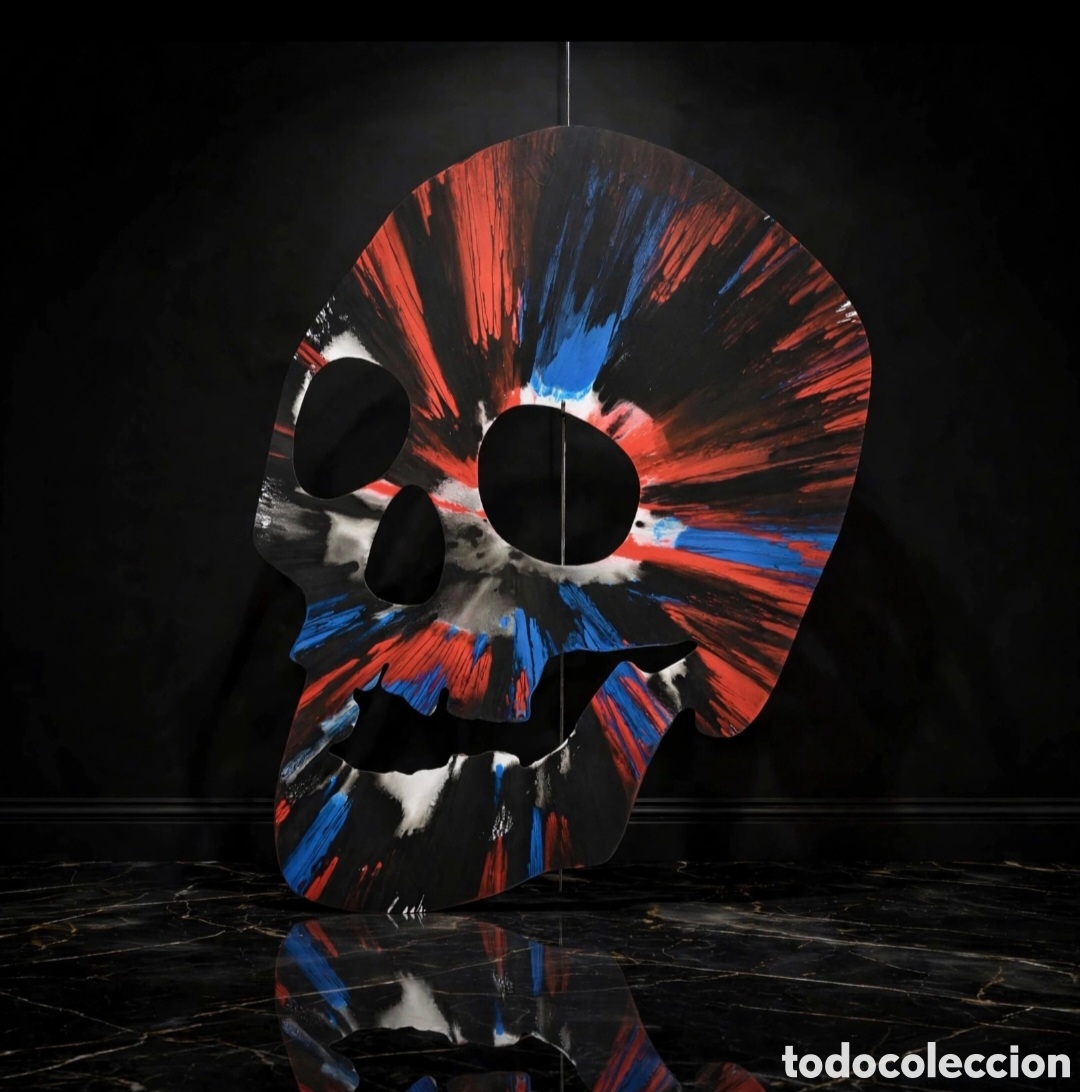 Arte: Damien HIRST (1965), &laquo;Spin Skull&raquo; Spin Painting, acr&iacute;lico sobre papel con forma de calavera Sello e