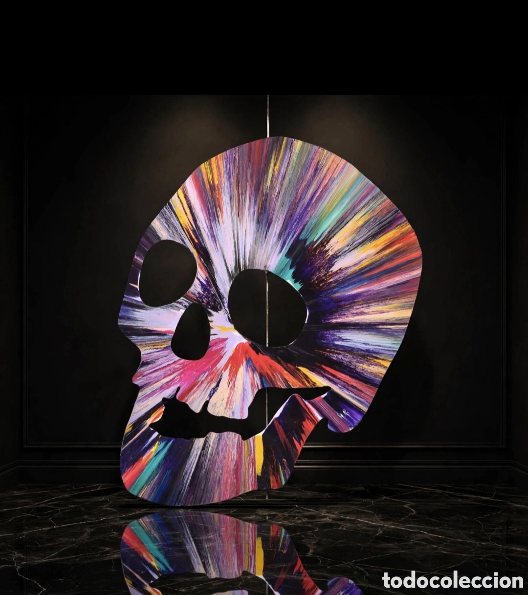 Arte: Damien HIRST (1965), &laquo;Spin Skull&raquo; Spin Painting, acr&iacute;lico sobre papel con forma de calavera Sello