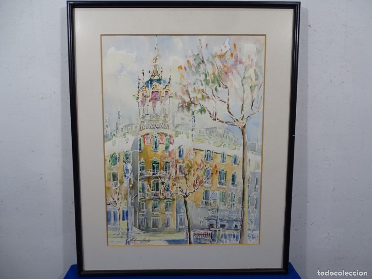 Arte: ACUARELA DE ESTILO PERSONAL FIRMA ILEGIBLE 1990. LA ROTONDA, PLAZA KENEDY DE BARCELONA.