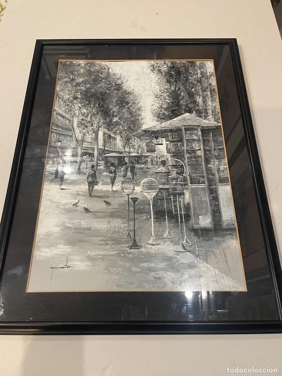 Arte: ANTIGUA ACURELAO PINTURA AL AGUA DE LAS RAMBLAS DE LAS FLORES DE BARCELONA
