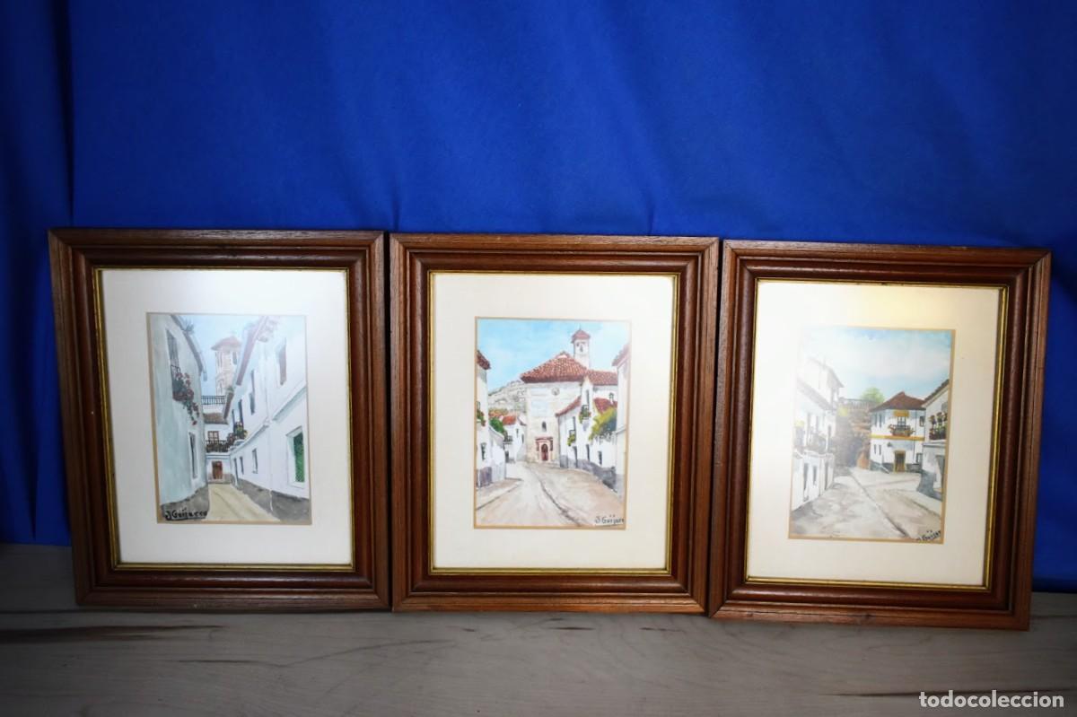 Arte: Lote de tres Acuarelas Originales - Rincones de Granada - J. Guijarro