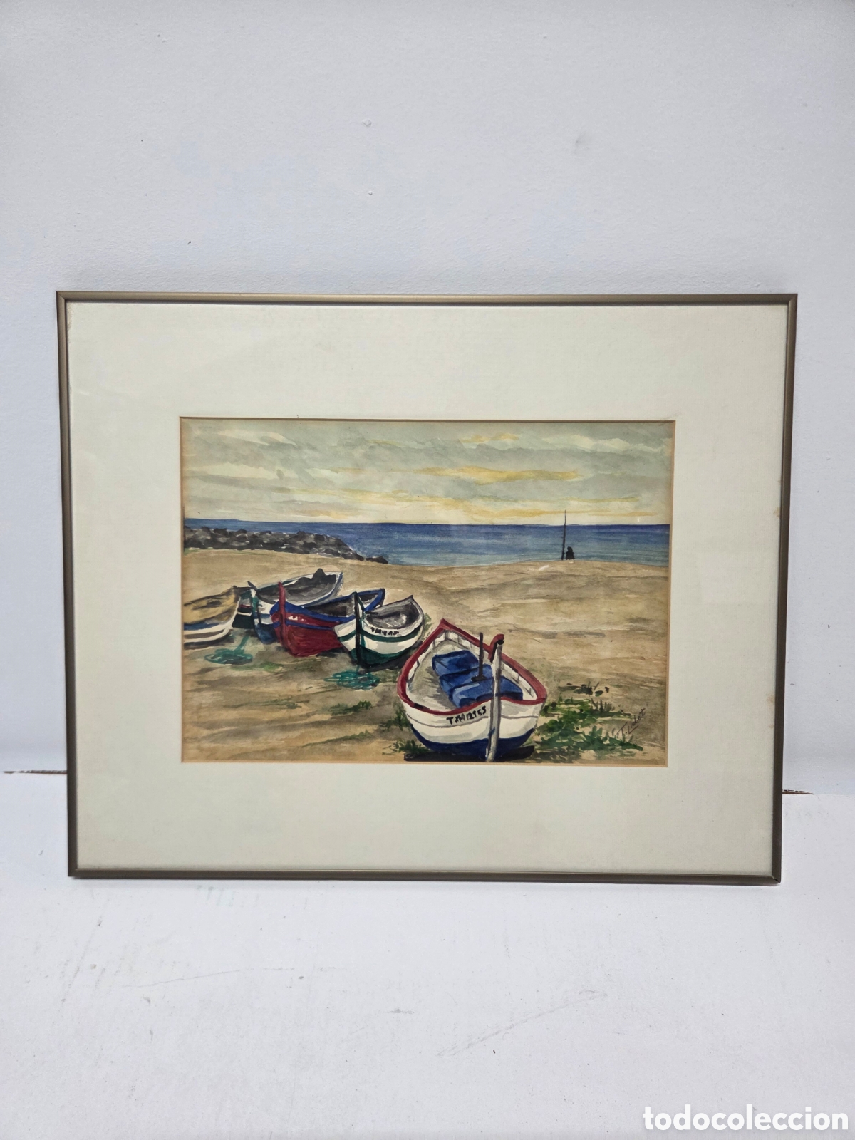 Arte: Acuarela original marinera firmada por T. Llobet (Escuela Catalana, Siglo XX)
