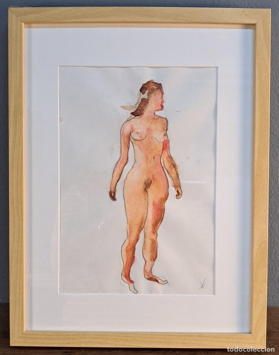 Arte: Acuarela firmada. Desnudo femenino. Siglo XX