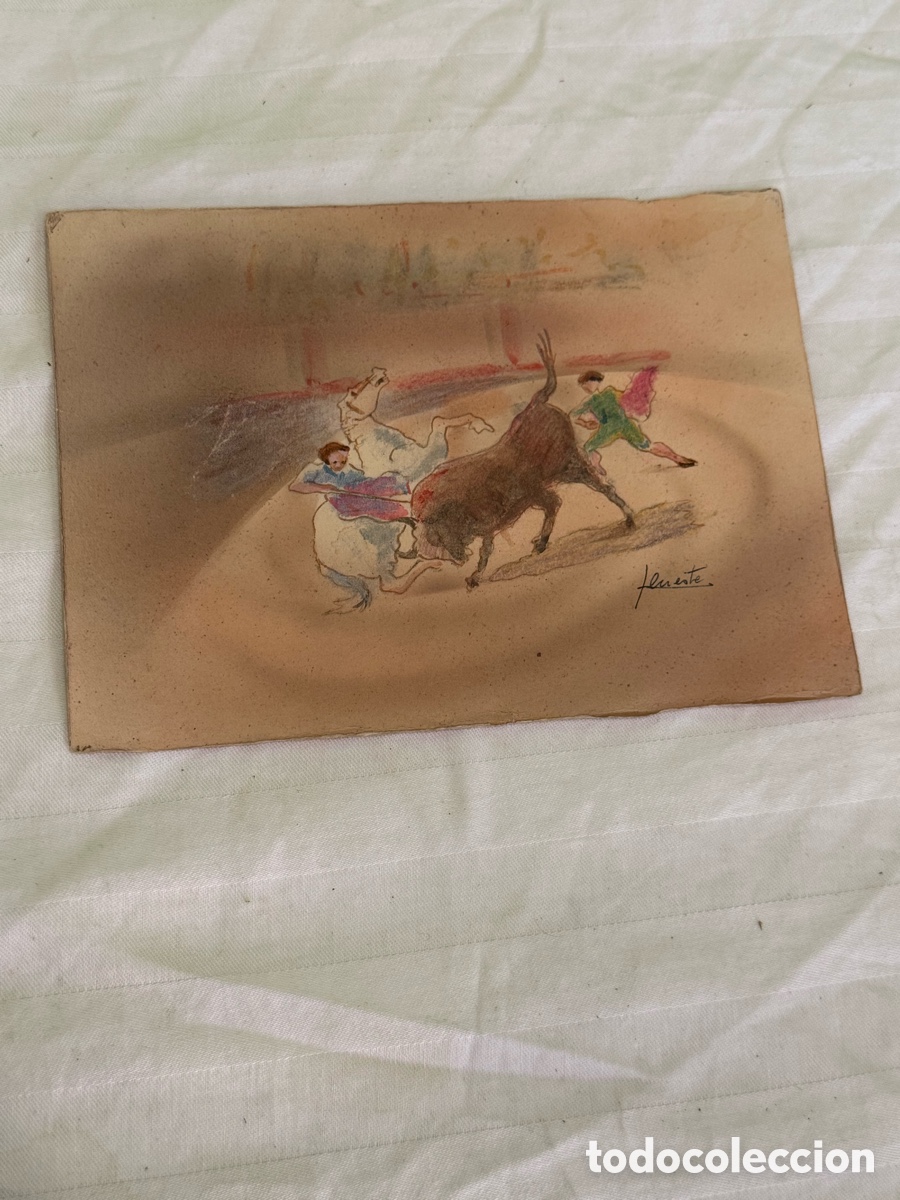 Arte: Dibujo acuarelado firmado &ndash; Escena taurina &ndash; Siglo XX &ndash; Colecci&oacute;n Arturo Cabezas Mart&iacute;nez