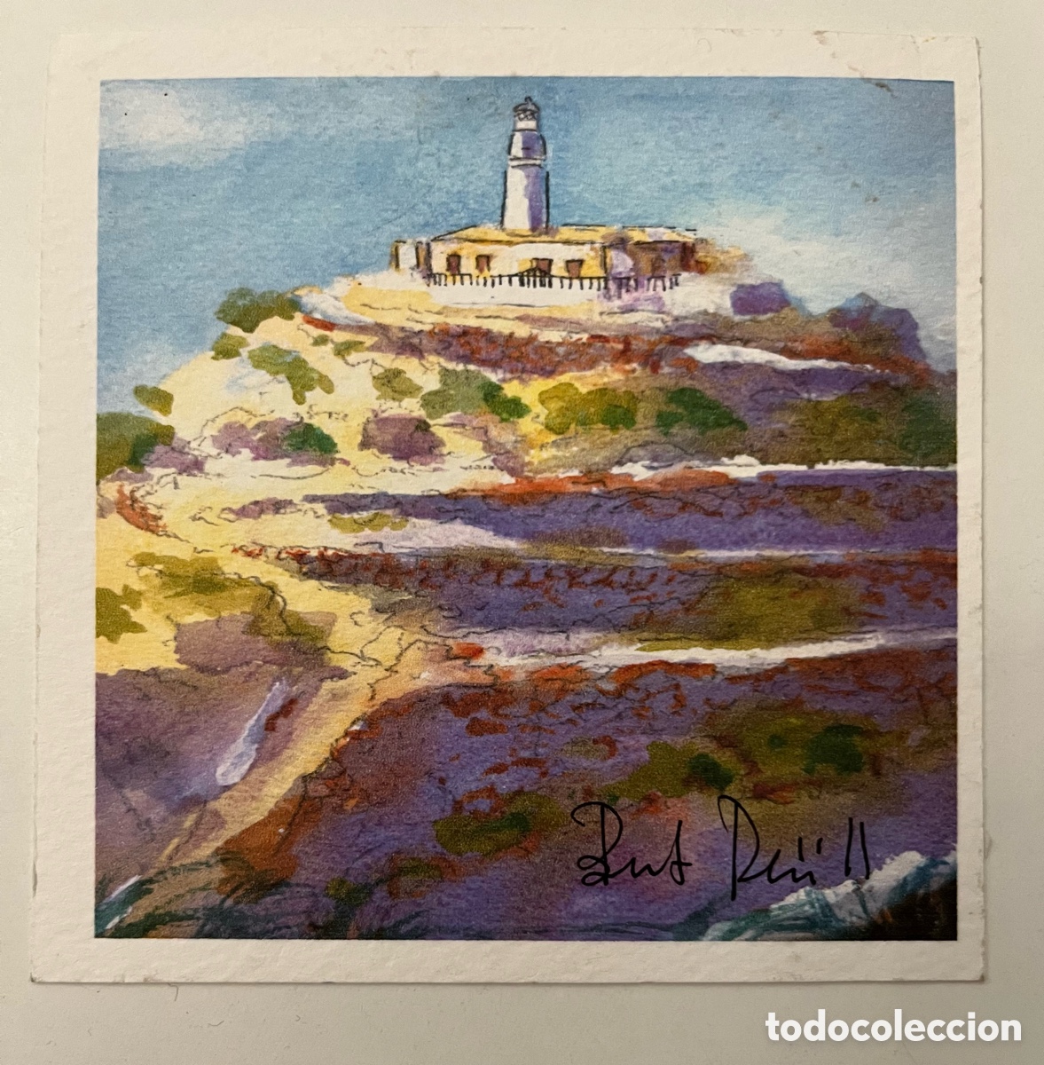 Arte: Peque&ntilde;a Pintura en acuarela - Faro - Firmada