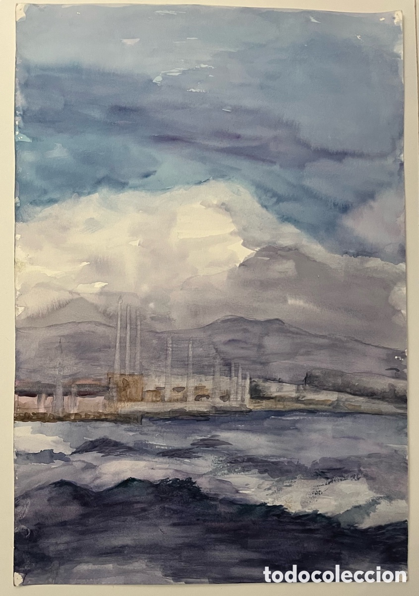 Arte: Pintura marina en acuarela pintada a mano sobre papel - Marina