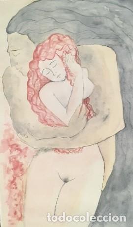 Arte: Acuarela reproducci&oacute;n Emilia Casta&ntilde;eda desnudo hombre mujer estilo Gustav Klimt ideal regalo arte