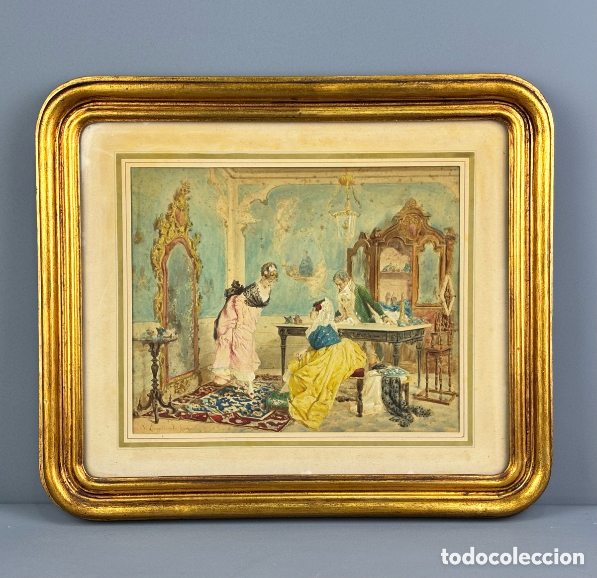 Arte: Vincenzo Capobianchi (Roma, 1836 - 1928) - EL VENDEDOR DE ZAPATOS - ACUARELA