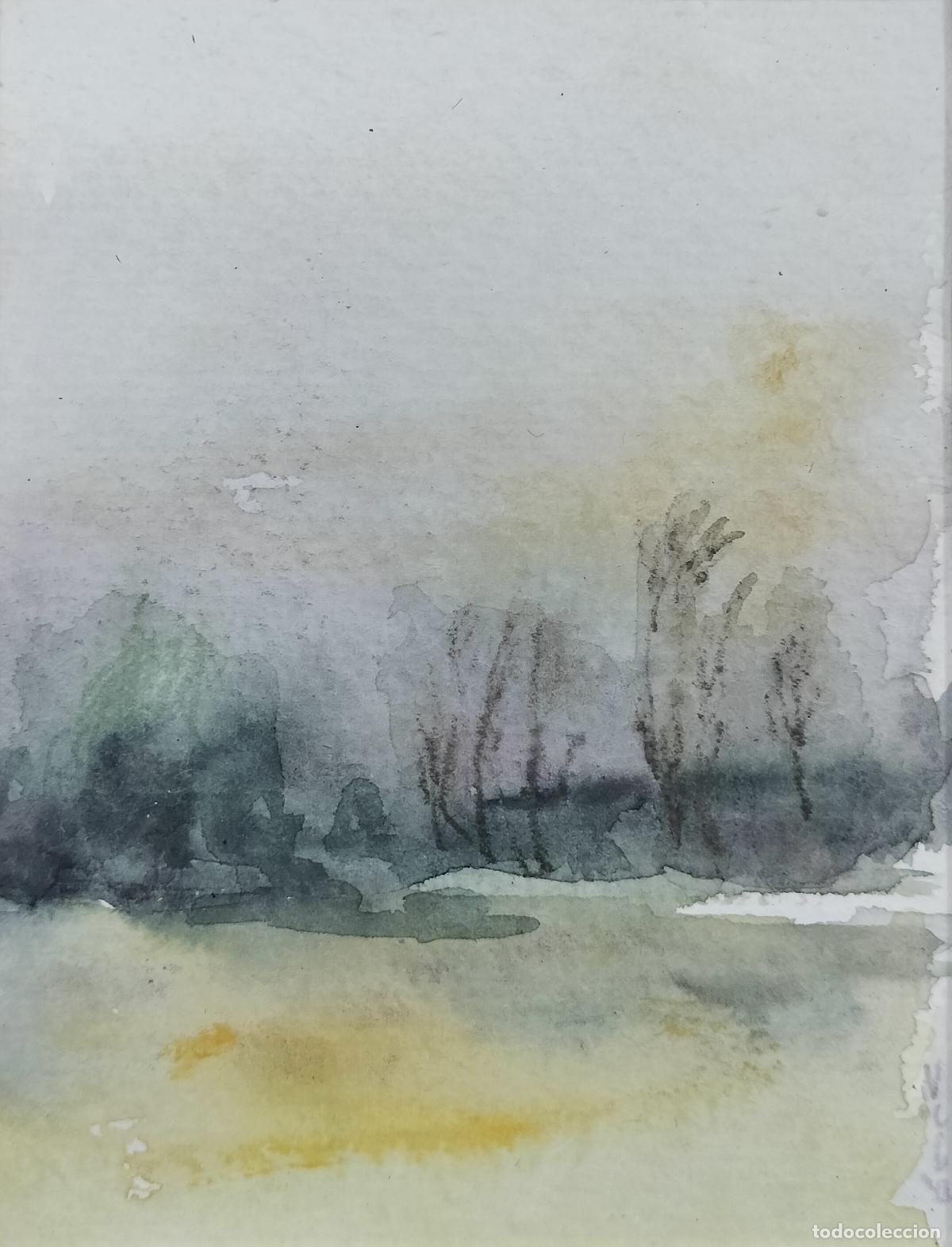 Kunst: PAISAJE DIFUSO CON &Aacute;RBOLES. FIRMA ILEGIBLE. ACUARELA SOBRE PAPEL. ESPA&Ntilde;A. SIGLO XX.